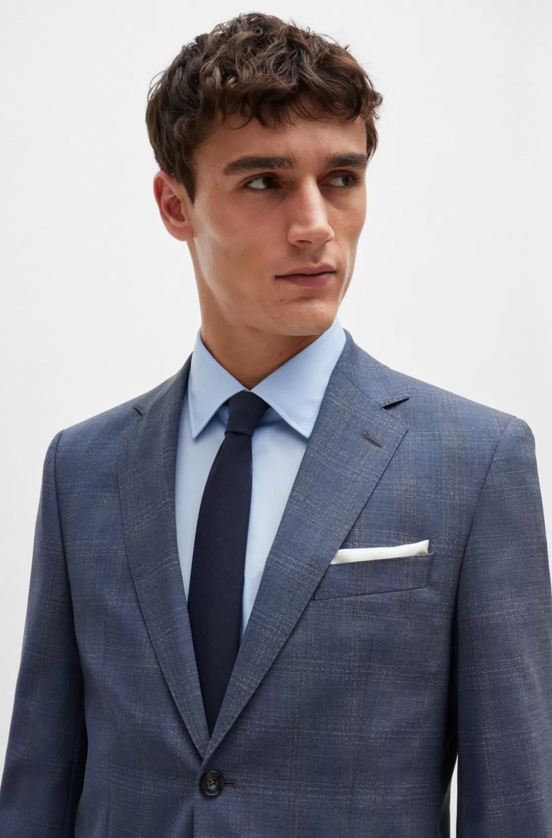 HUGO BOSS Silk Pocket Square With Branding And Printed Border Dark Blue Online