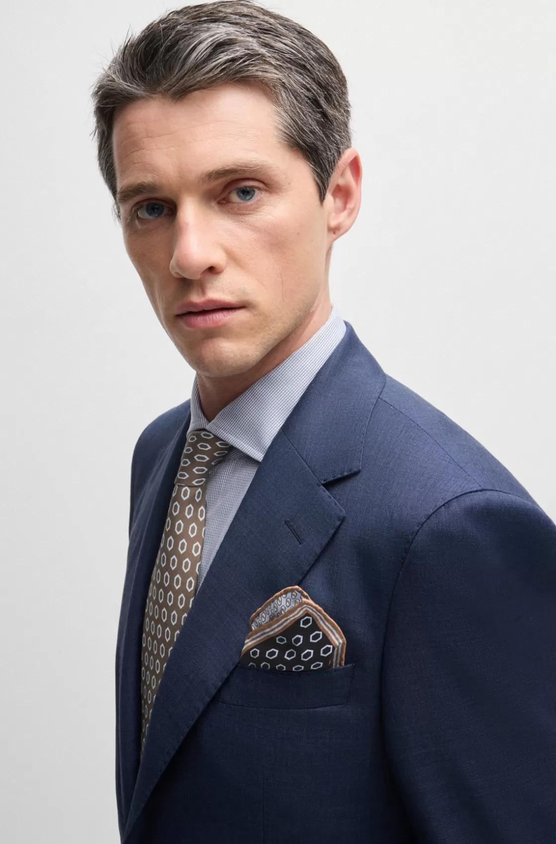HUGO BOSS Silk Pocket Square With Seasonal Prints Dark Blue Flash Sale
