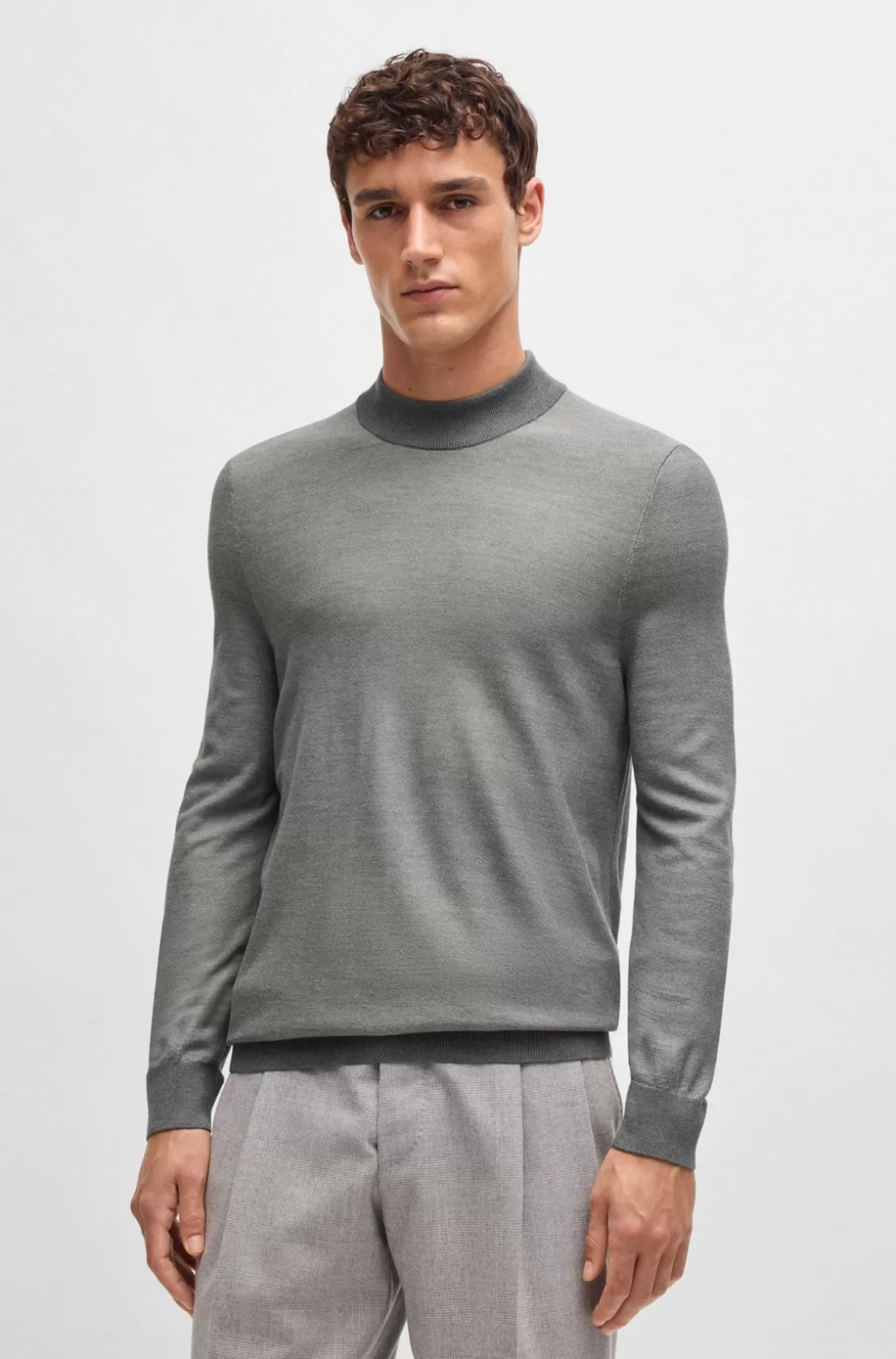 HUGO BOSS Silk Regular-fit Sweater With Knitted Structure Grey Best