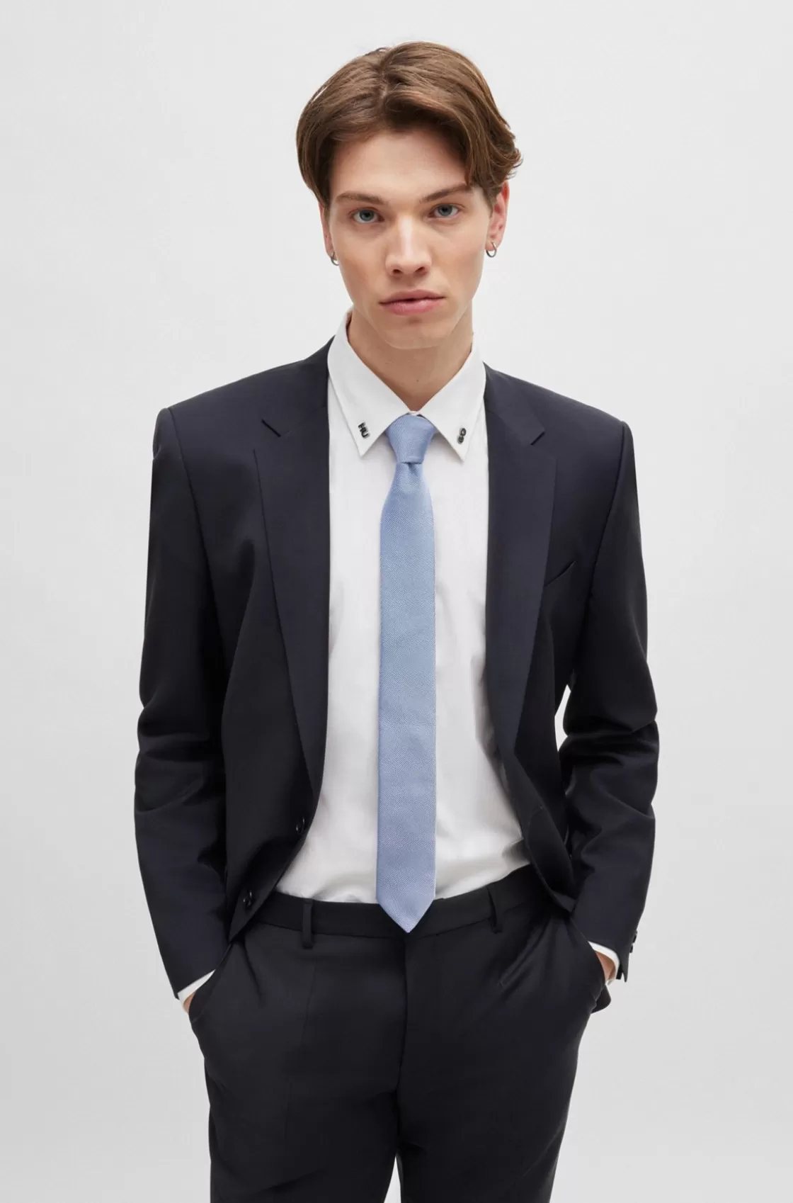HUGO BOSS Silk Tie With All-over Jacquard Pattern Light Blue Outlet