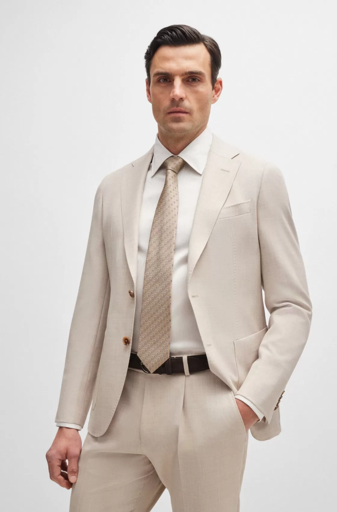 HUGO BOSS Silk Tie With Jacquard Pattern Beige Cheap