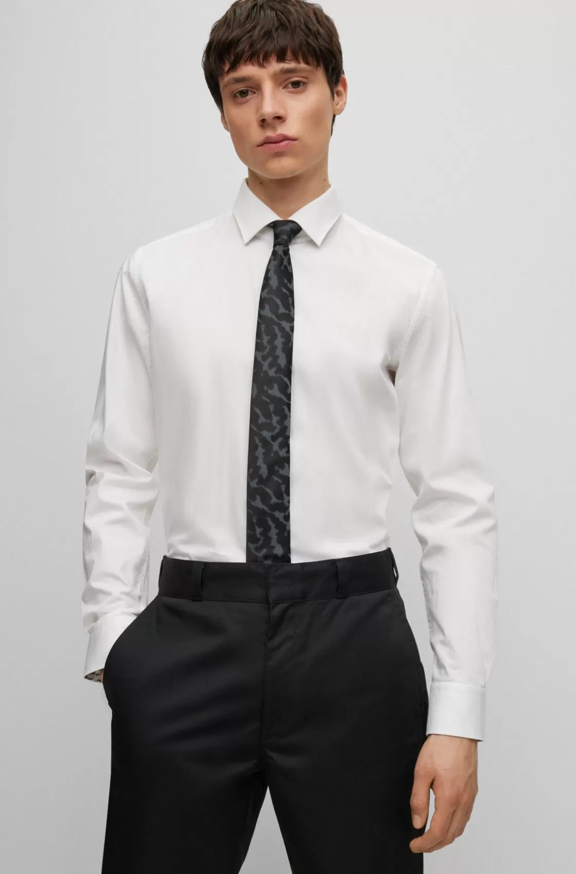 HUGO BOSS Silk Tie With Jacquard Pattern Black Discount