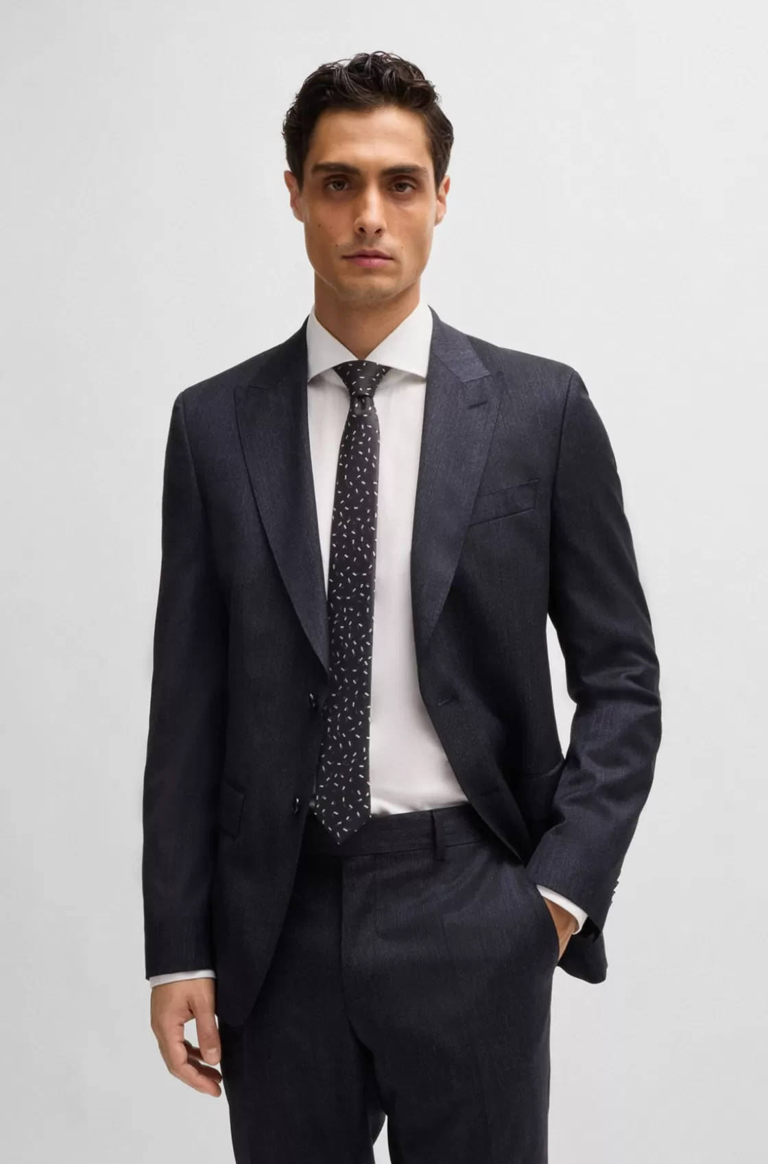 HUGO BOSS Silk Tie With Jacquard-woven Pattern Dark Blue Fashion