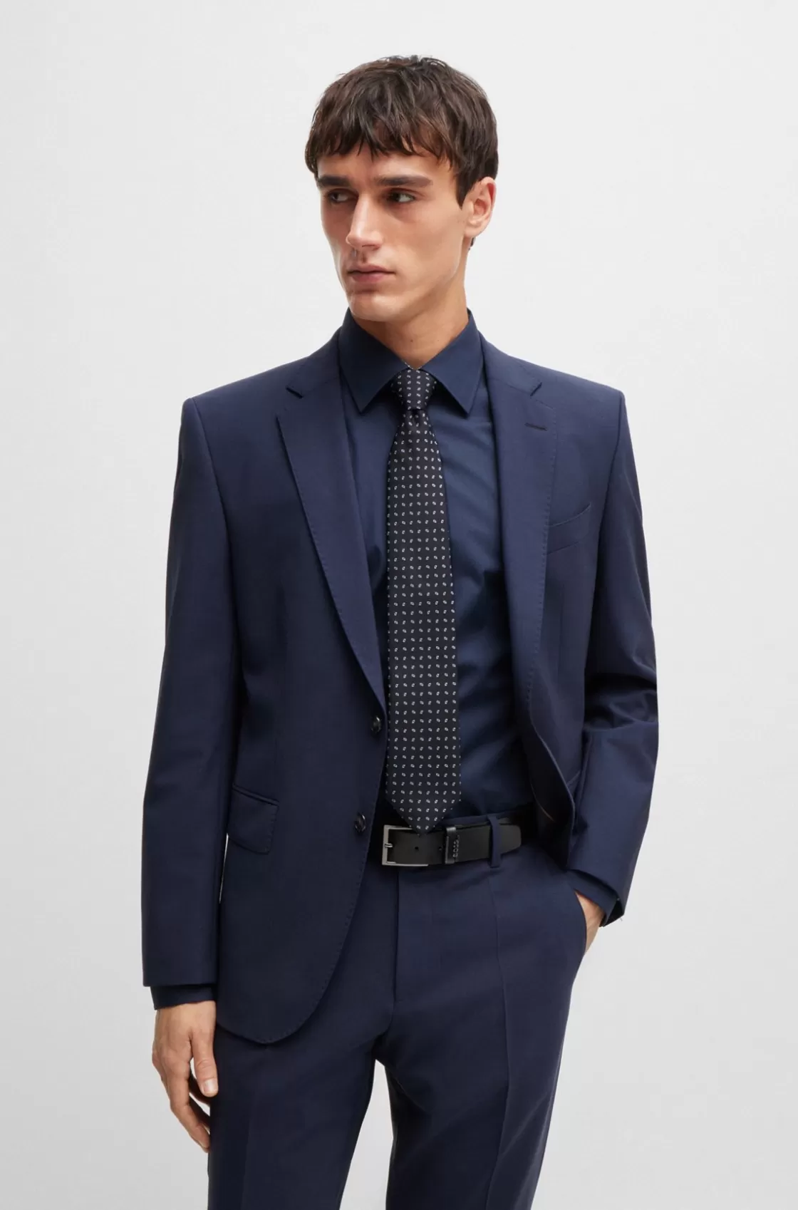 HUGO BOSS Silk-blend Tie With Jacquard Pattern Dark Blue New