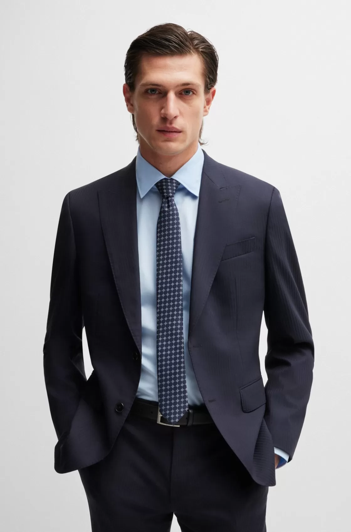 HUGO BOSS Silk-blend Tie With Jacquard-woven Pattern Dark Blue Store