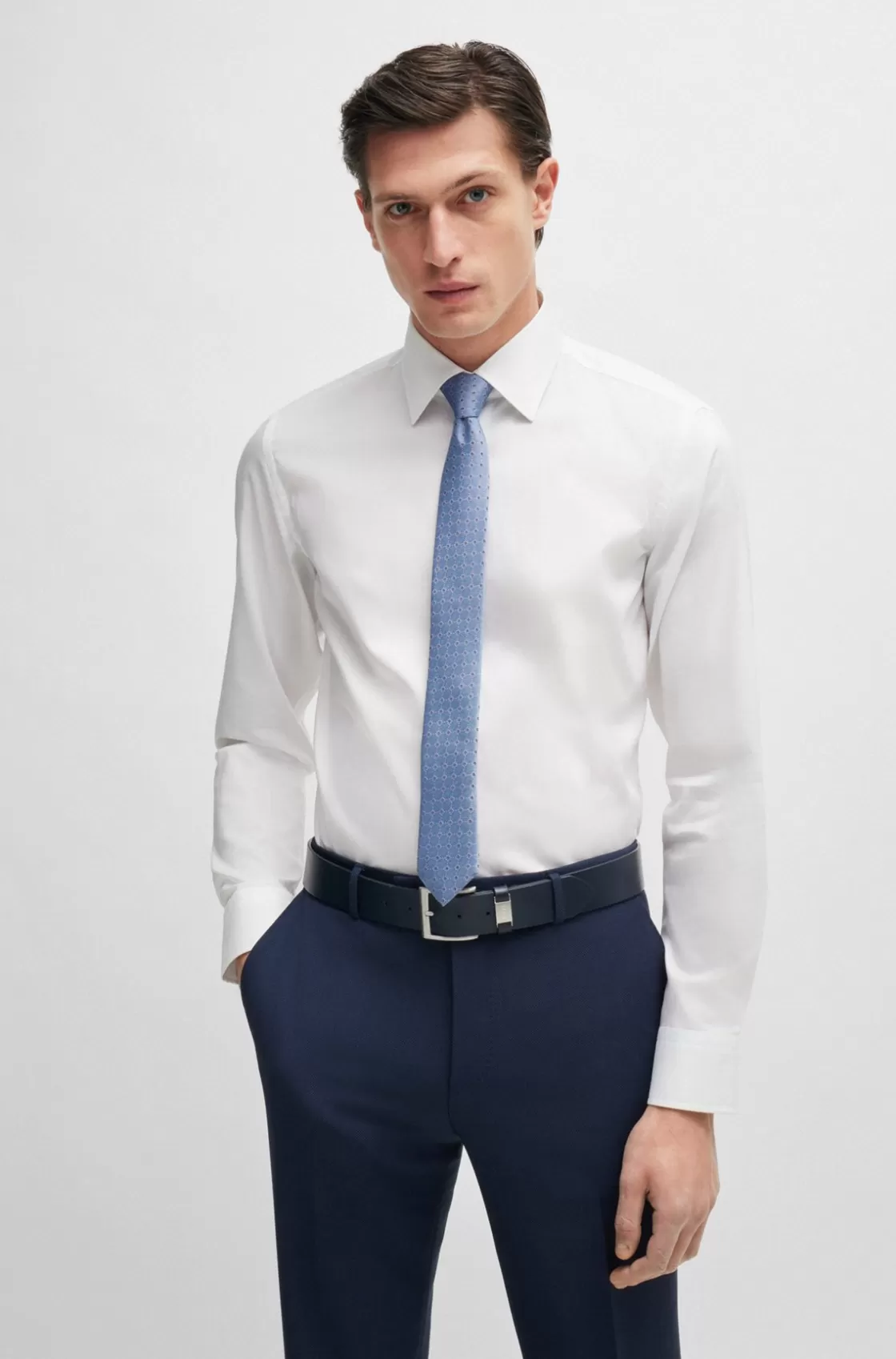 HUGO BOSS Silk-blend Tie With Jacquard-woven Pattern Light Blue Store