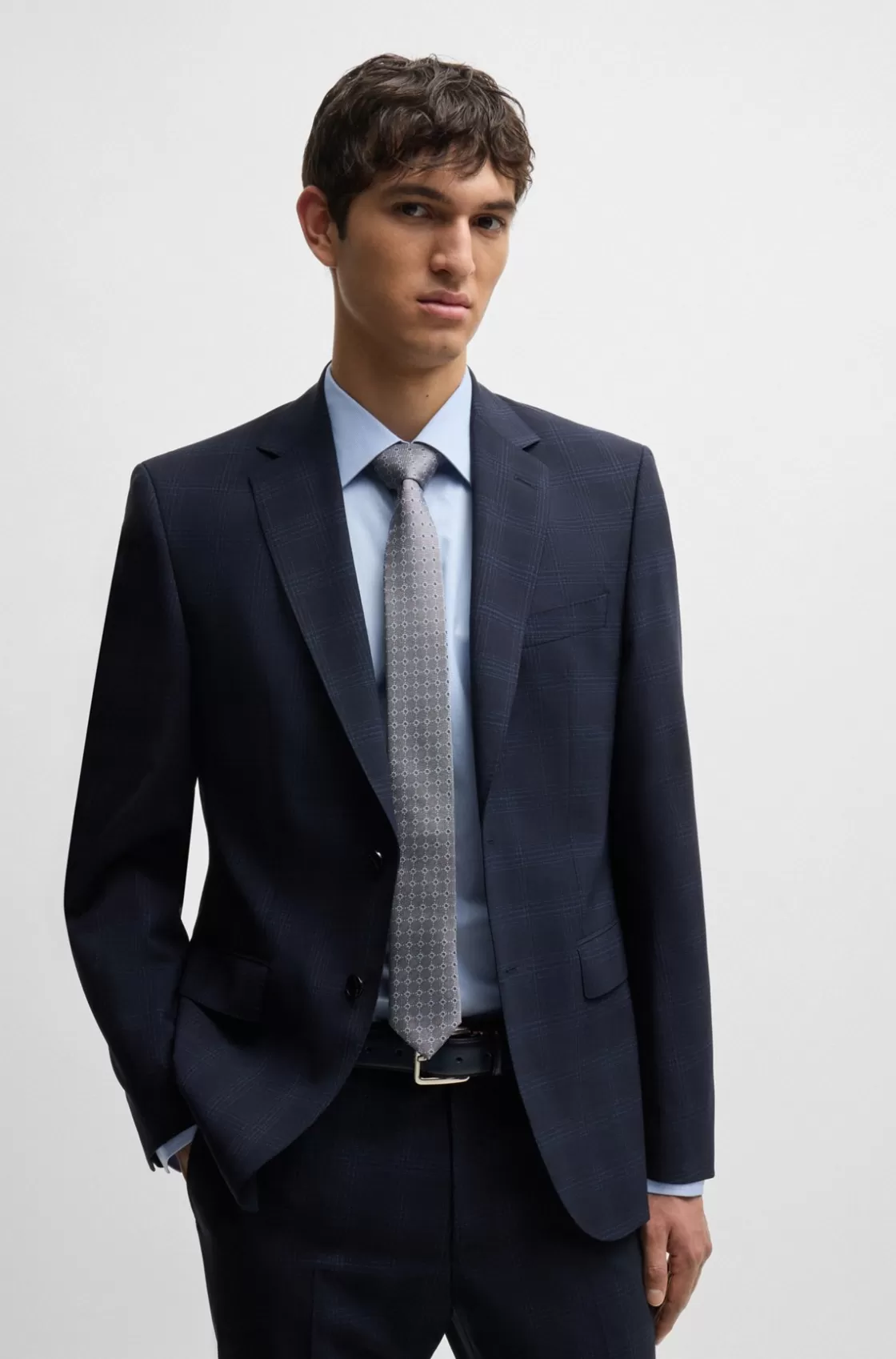 HUGO BOSS Silk-blend Tie With Jacquard-woven Pattern Silver Discount