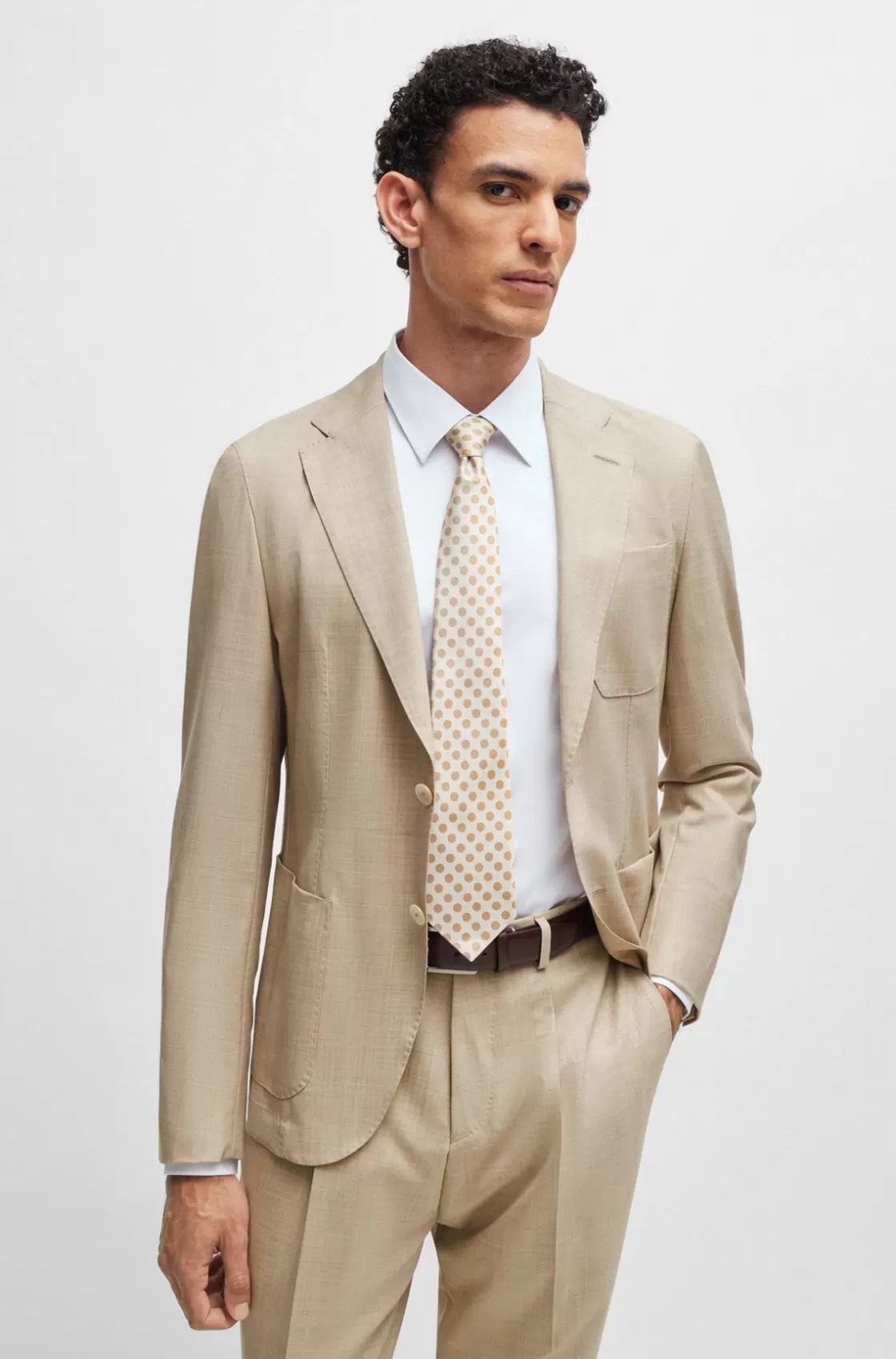 HUGO BOSS Silk-jacquard Tie With Dot Motif Light Beige Online