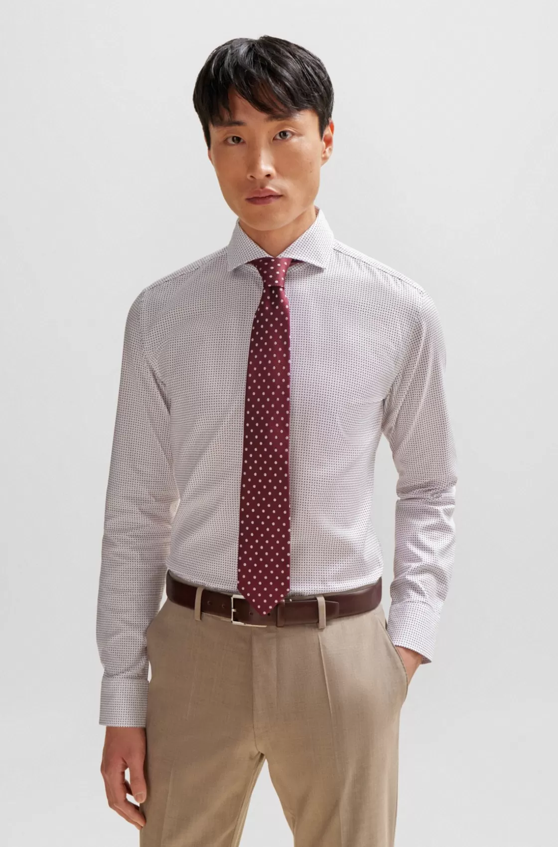 HUGO BOSS Silk-jacquard Tie With Micro Pattern Dark Red Cheap
