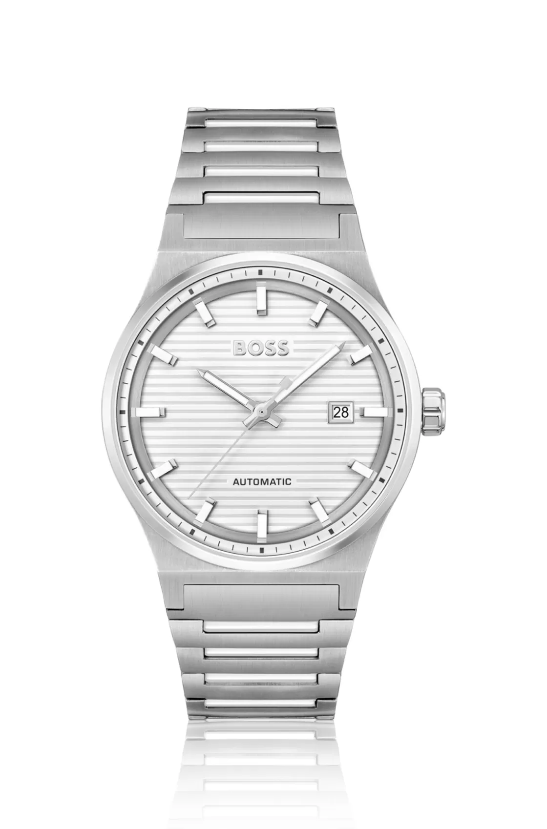 HUGO BOSS Silver-tone Automatic Watch With White Grooved Dial Assorted-Pre-Pack Store