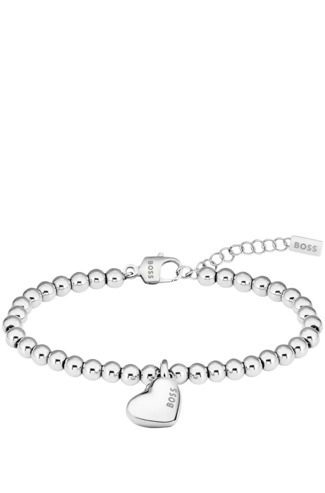 HUGO BOSS Silver-tone Beaded Bracelet With Heart Charm Assorted-Pre-Pack Cheap