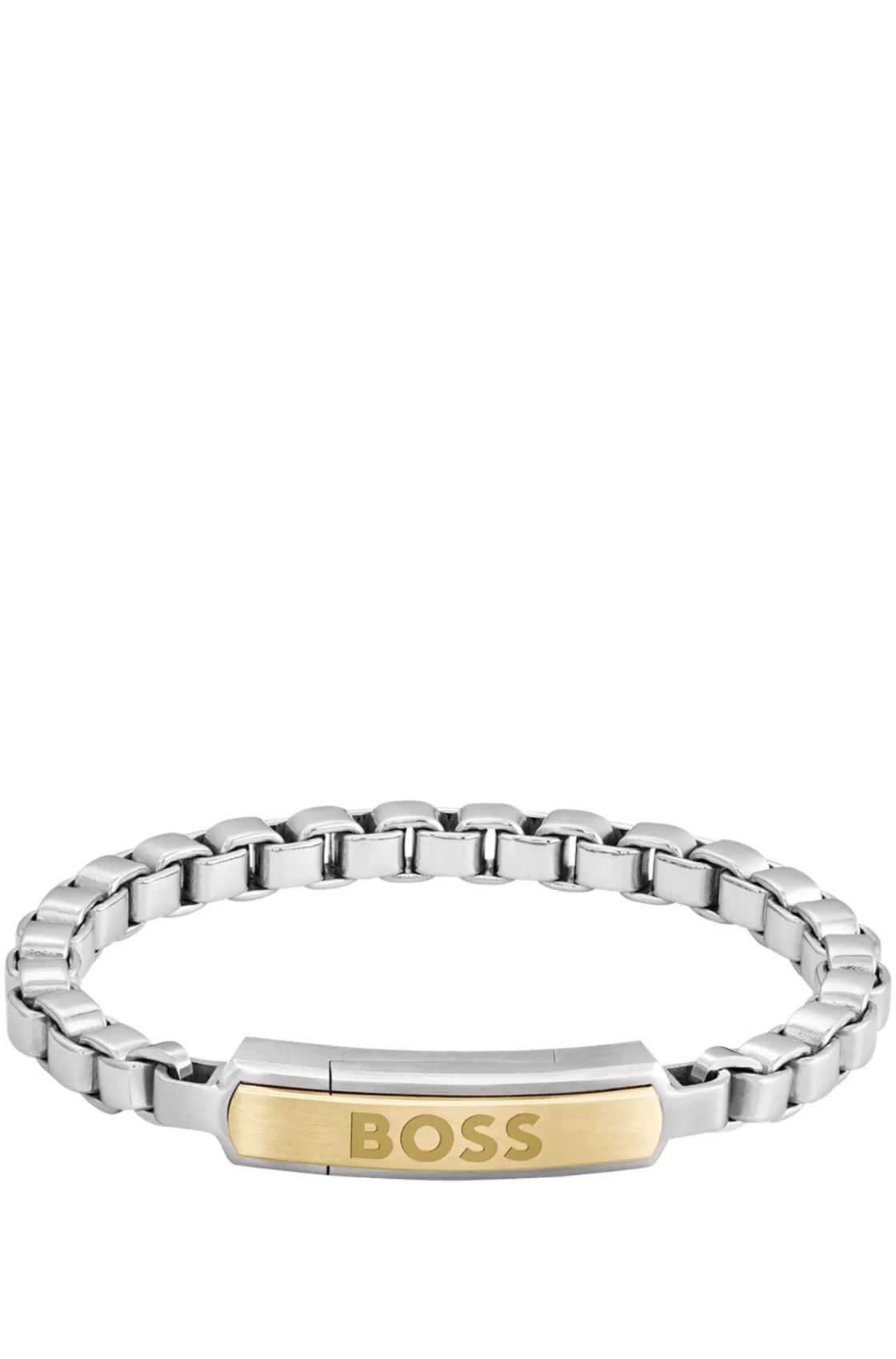 HUGO BOSS Silver-tone Box-chain Cuff With Golden Logo Plate Assorted-Pre-Pack Outlet
