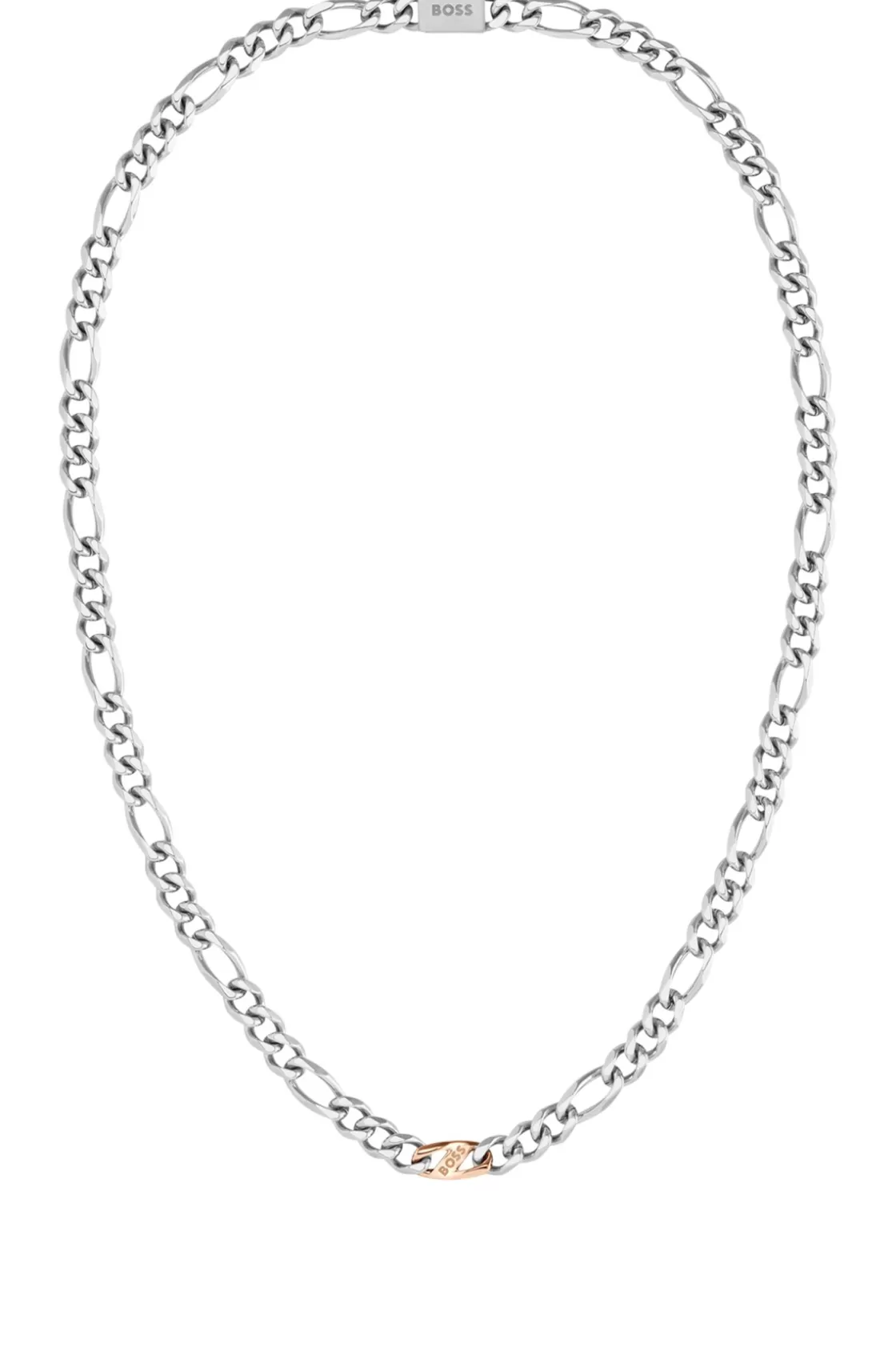 HUGO BOSS Silver-tone Figaro-chain Necklace With Branded Link Assorted-Pre-Pack New
