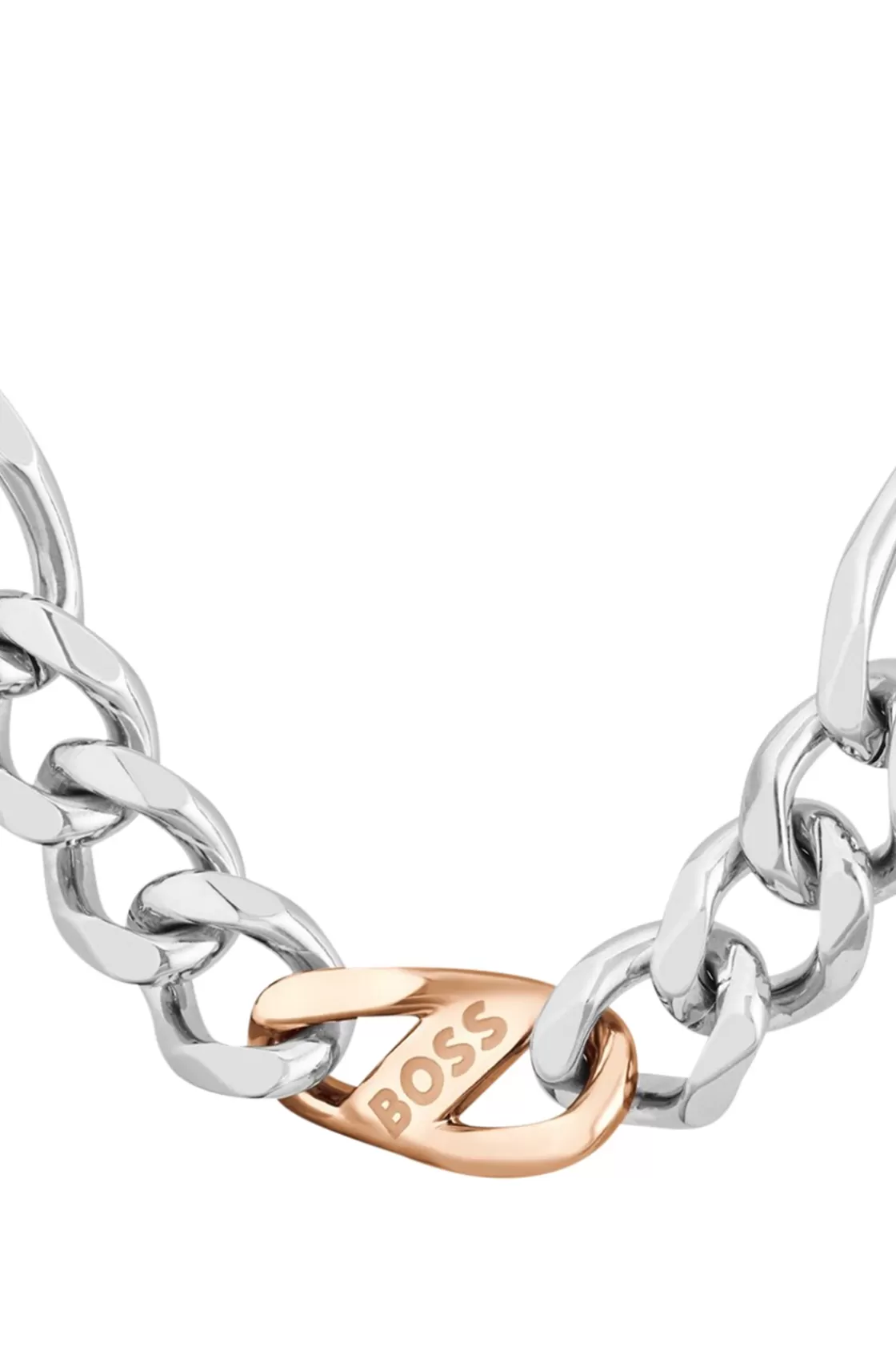 HUGO BOSS Silver-tone Figaro-chain Necklace With Branded Link Assorted-Pre-Pack New