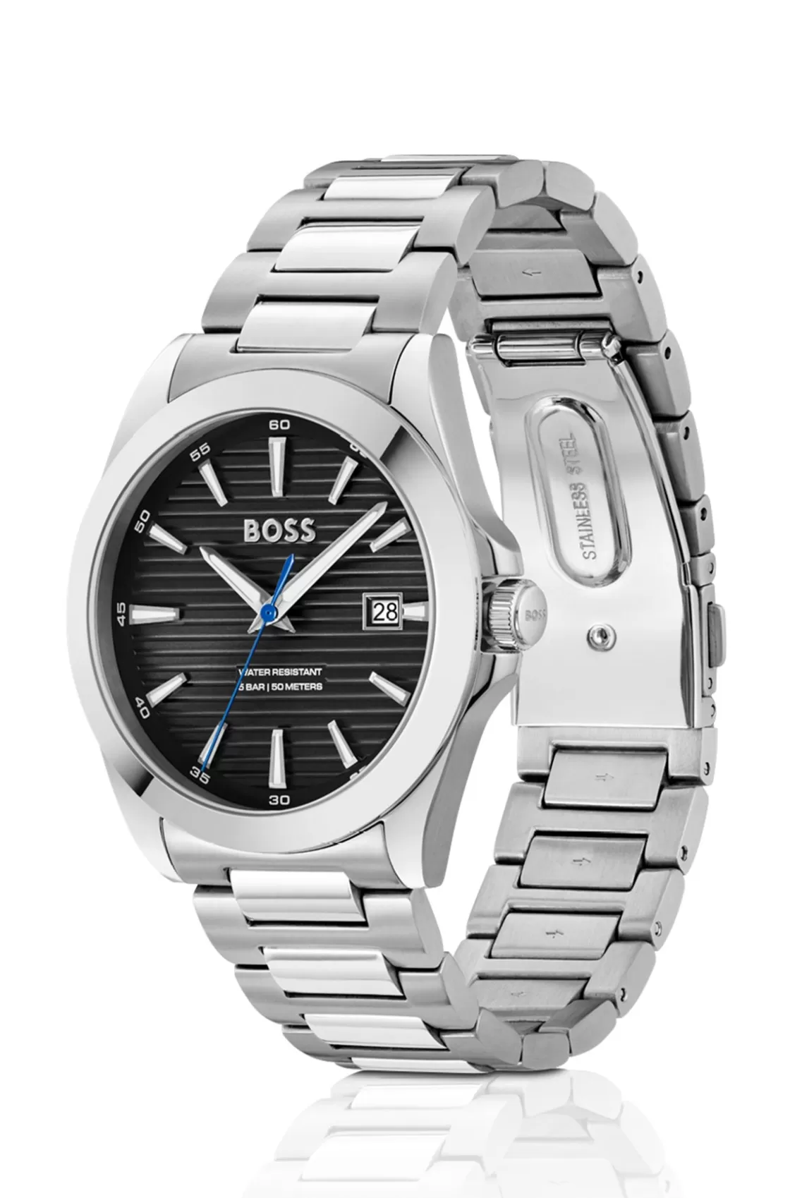 HUGO BOSS Silver-tone Watch With Black Grooved Dial Assorted-Pre-Pack Cheap