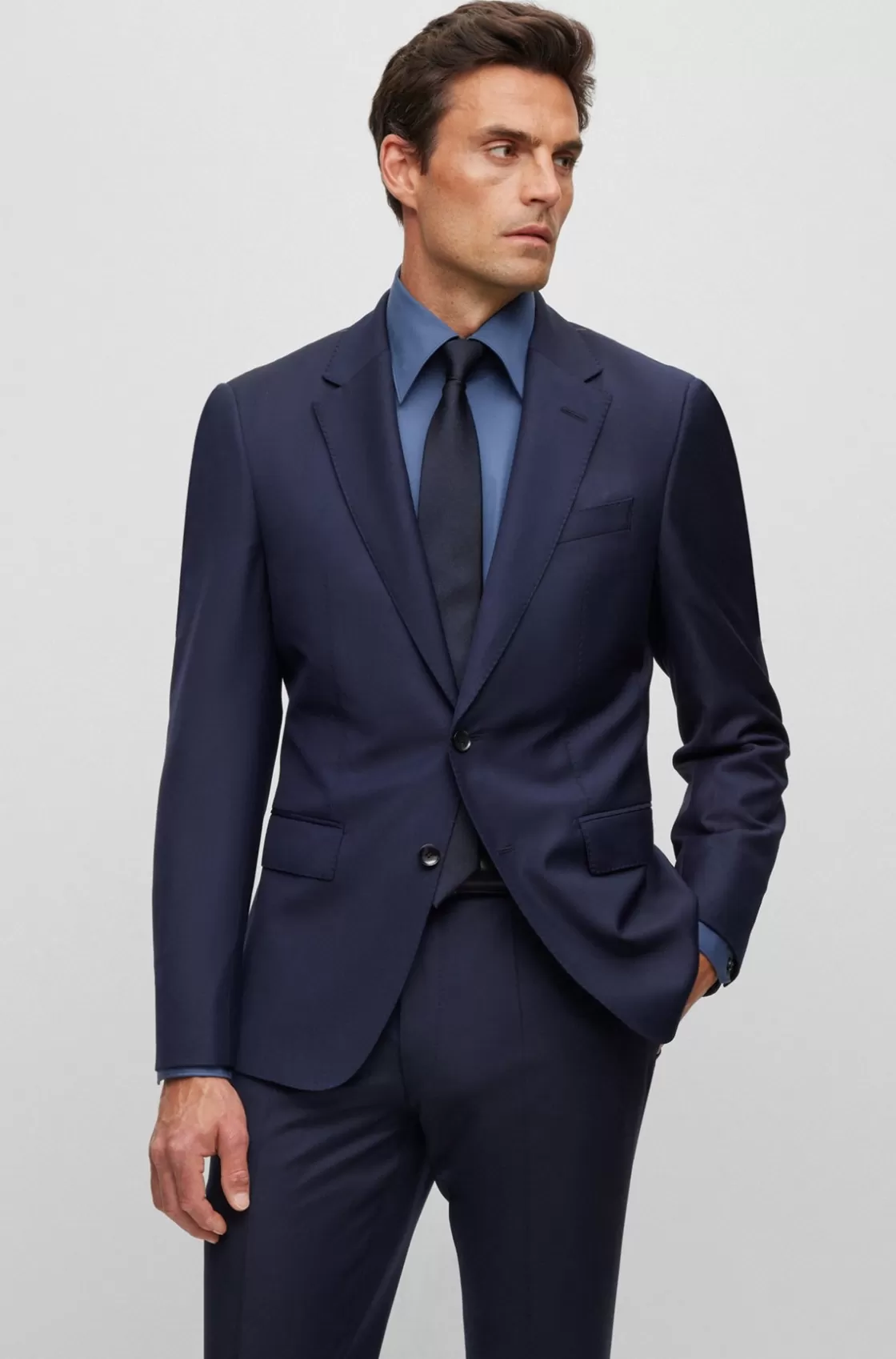 HUGO BOSS Single-breasted Jacket In Stretch Wool Dark Blue Shop