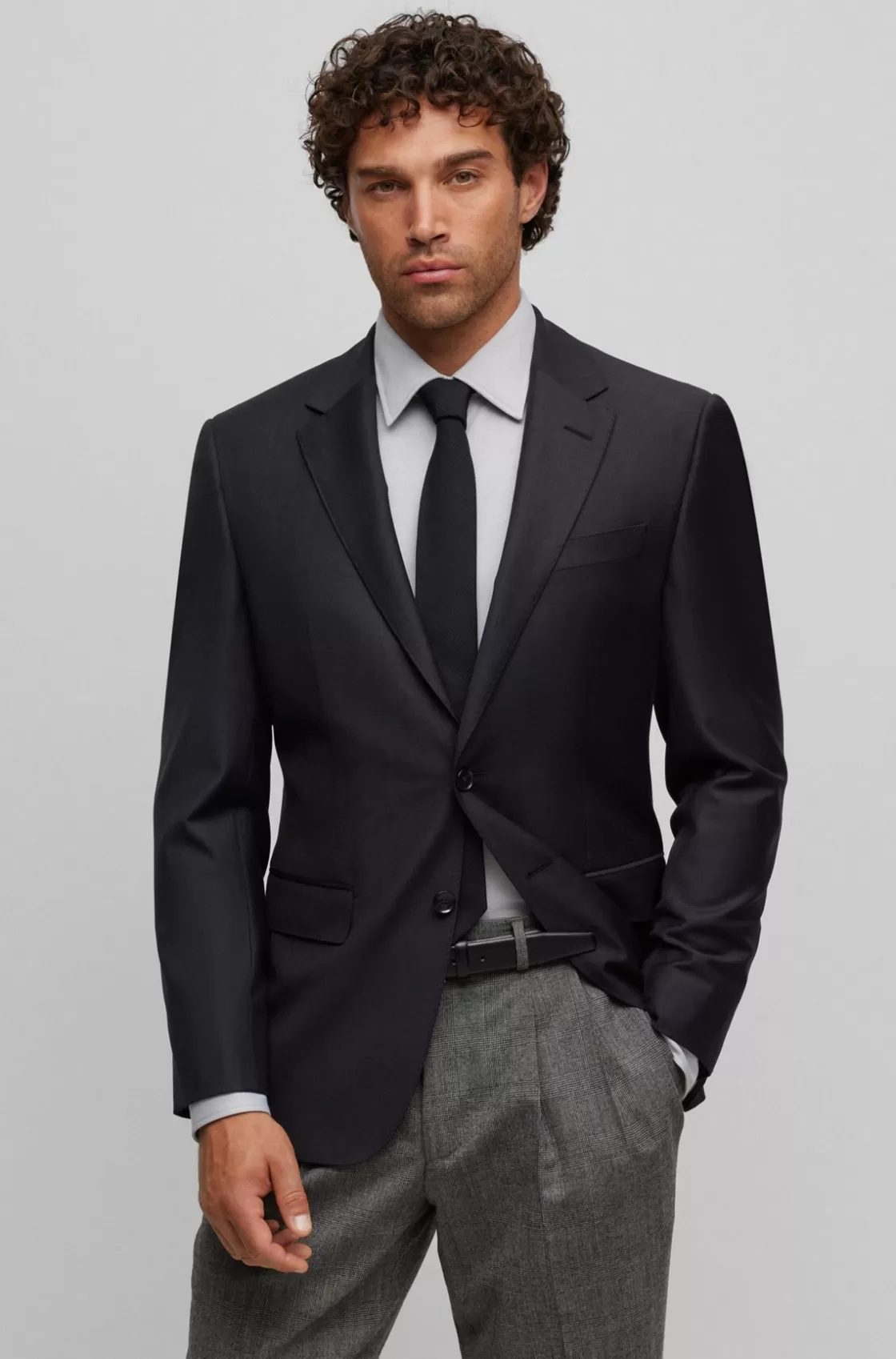 HUGO BOSS Single-breasted Jacket In Stretch Wool Light Grey Discount