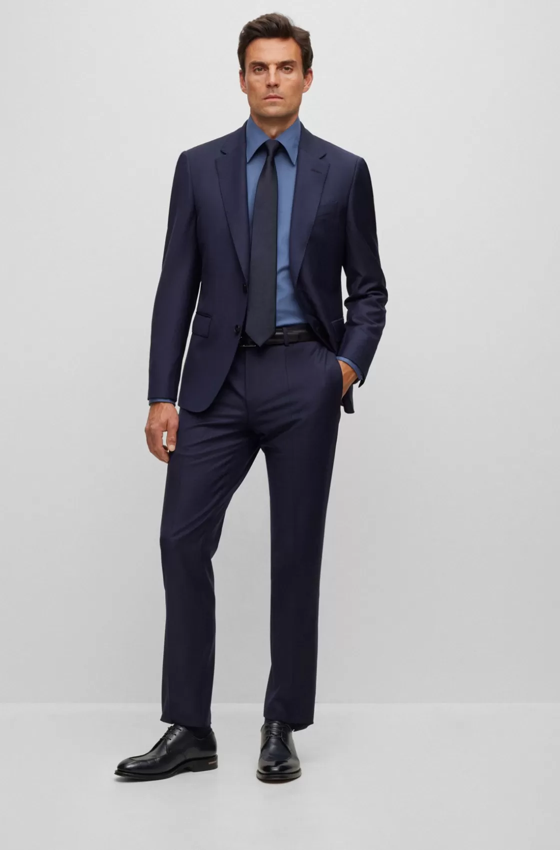 HUGO BOSS Single-breasted Jacket In Stretch Wool Dark Blue Shop