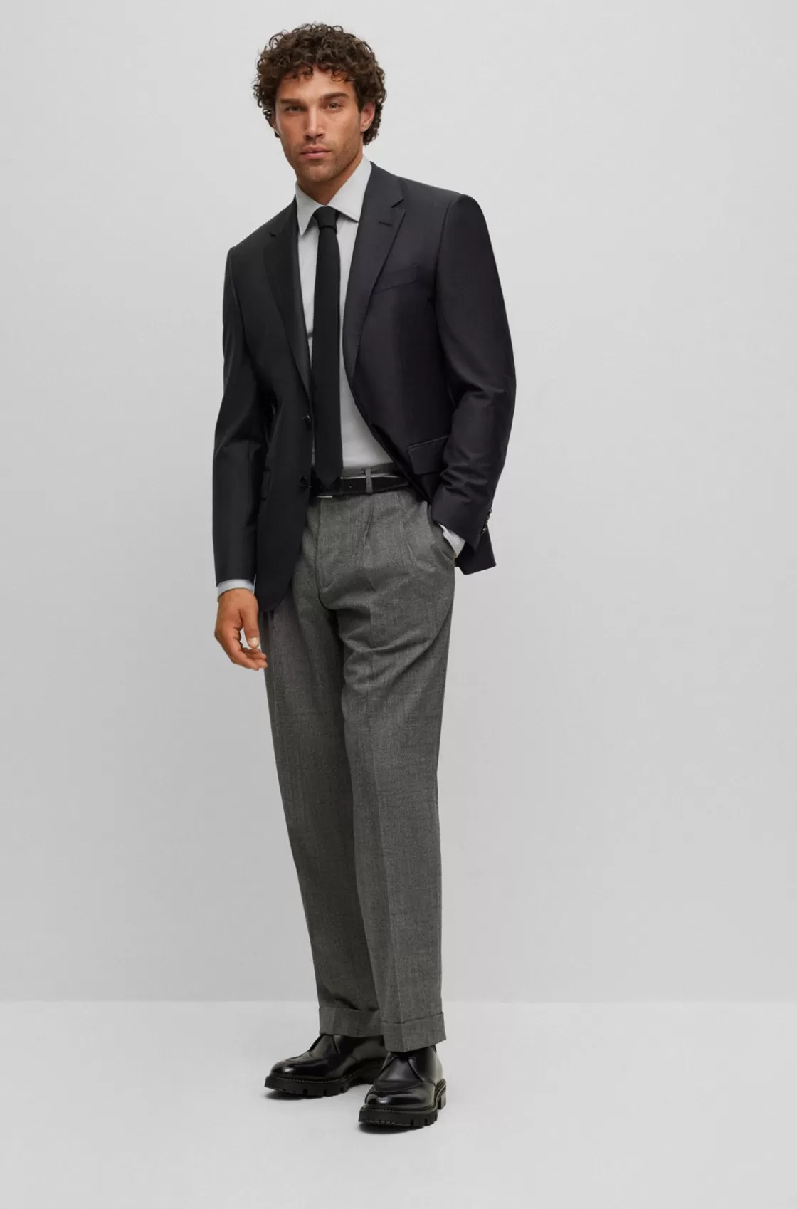 HUGO BOSS Single-breasted Jacket In Stretch Wool Light Grey Discount