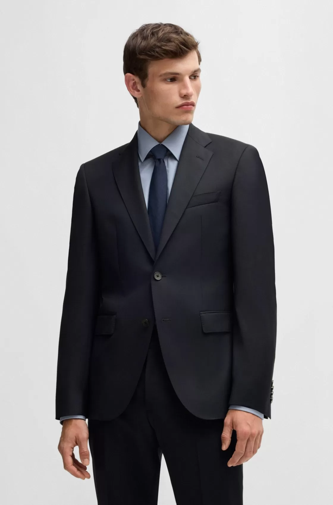 HUGO BOSS Single-breasted Jacket In Virgin-wool Serge Dark Blue Outlet
