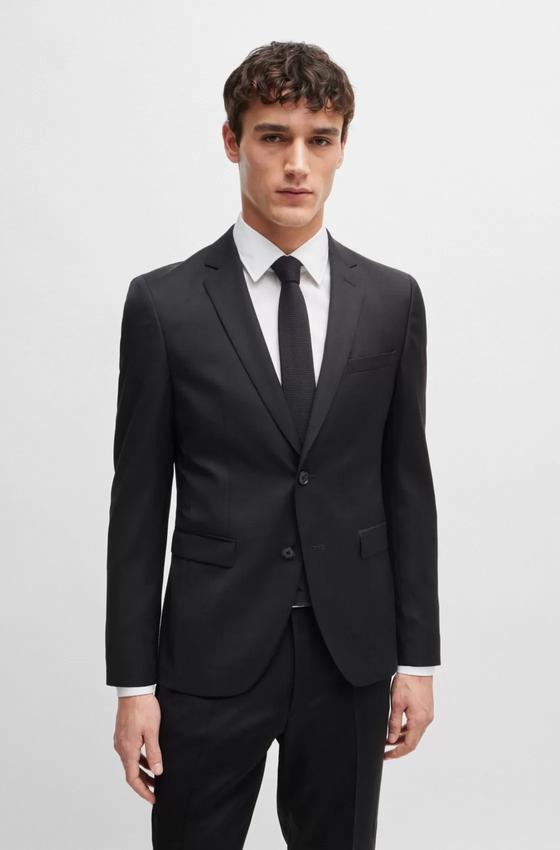 HUGO BOSS Single-breasted Jacket In Virgin-wool Serge Black Best Sale