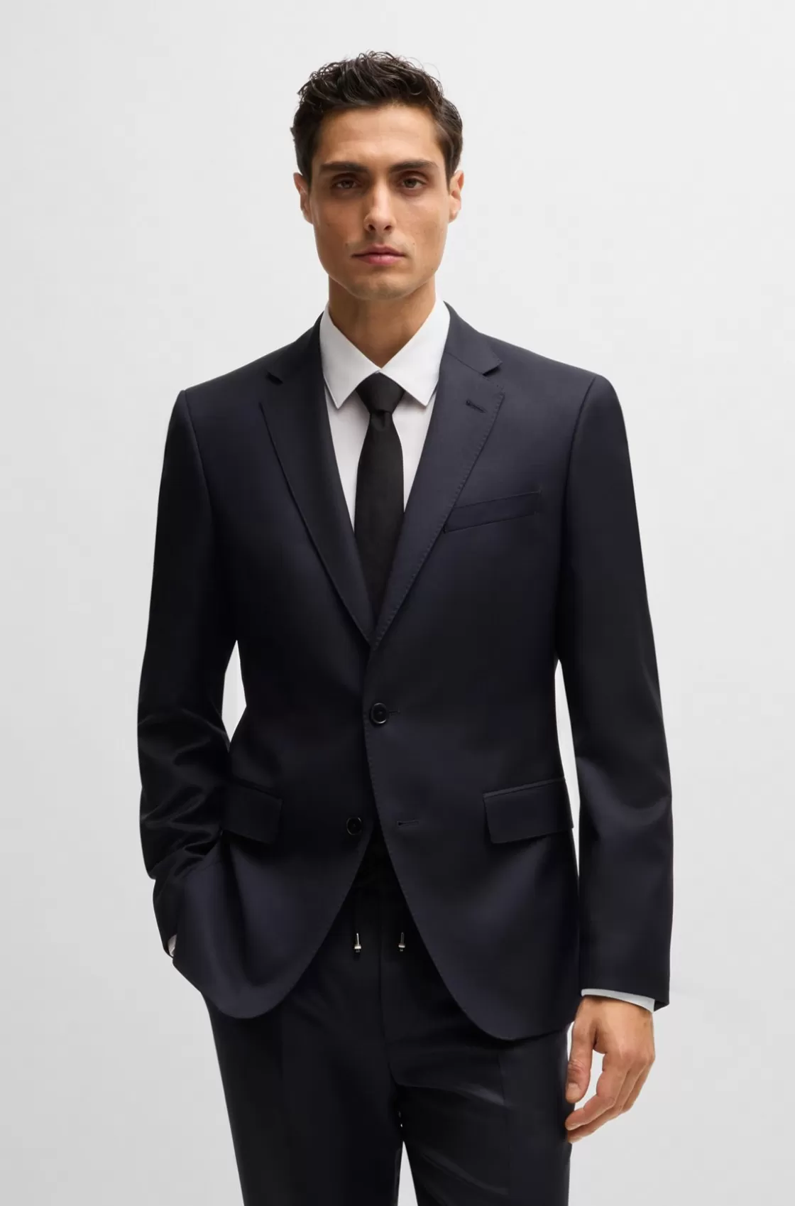 HUGO BOSS Single-breasted Jacket In Virgin-wool Serge Dark Blue Cheap