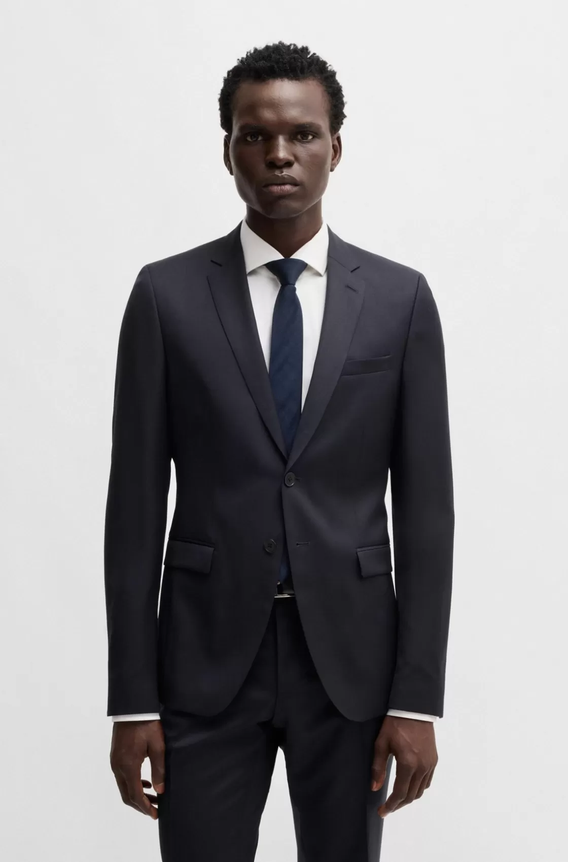 HUGO BOSS Single-breasted Jacket In Virgin-wool Serge Dark Blue Fashion