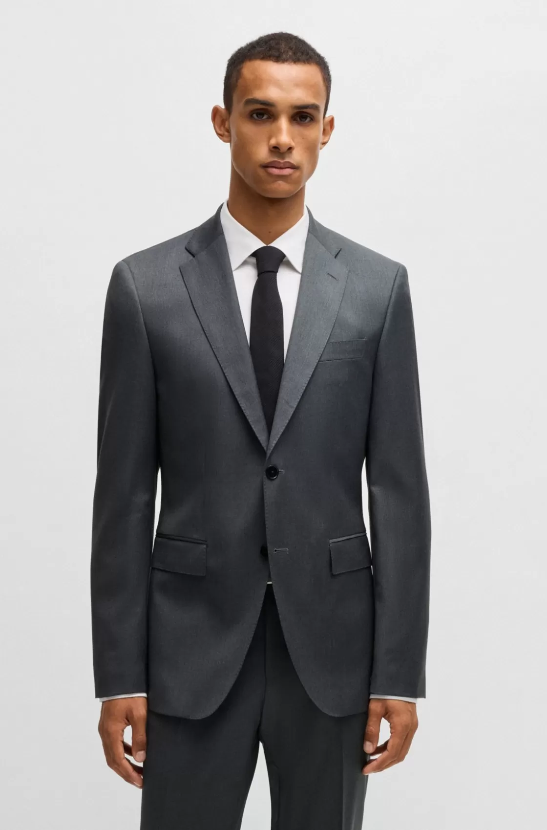 HUGO BOSS Single-breasted Jacket In Virgin-wool Serge Dark Grey Cheap