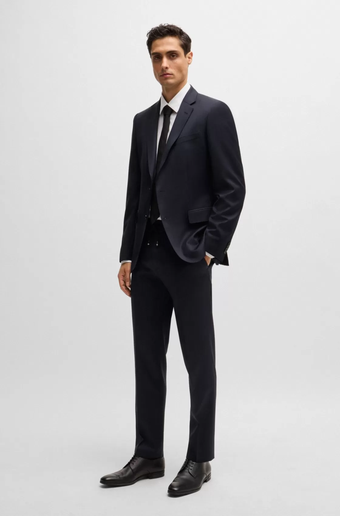 HUGO BOSS Single-breasted Jacket In Virgin-wool Serge Dark Blue Cheap