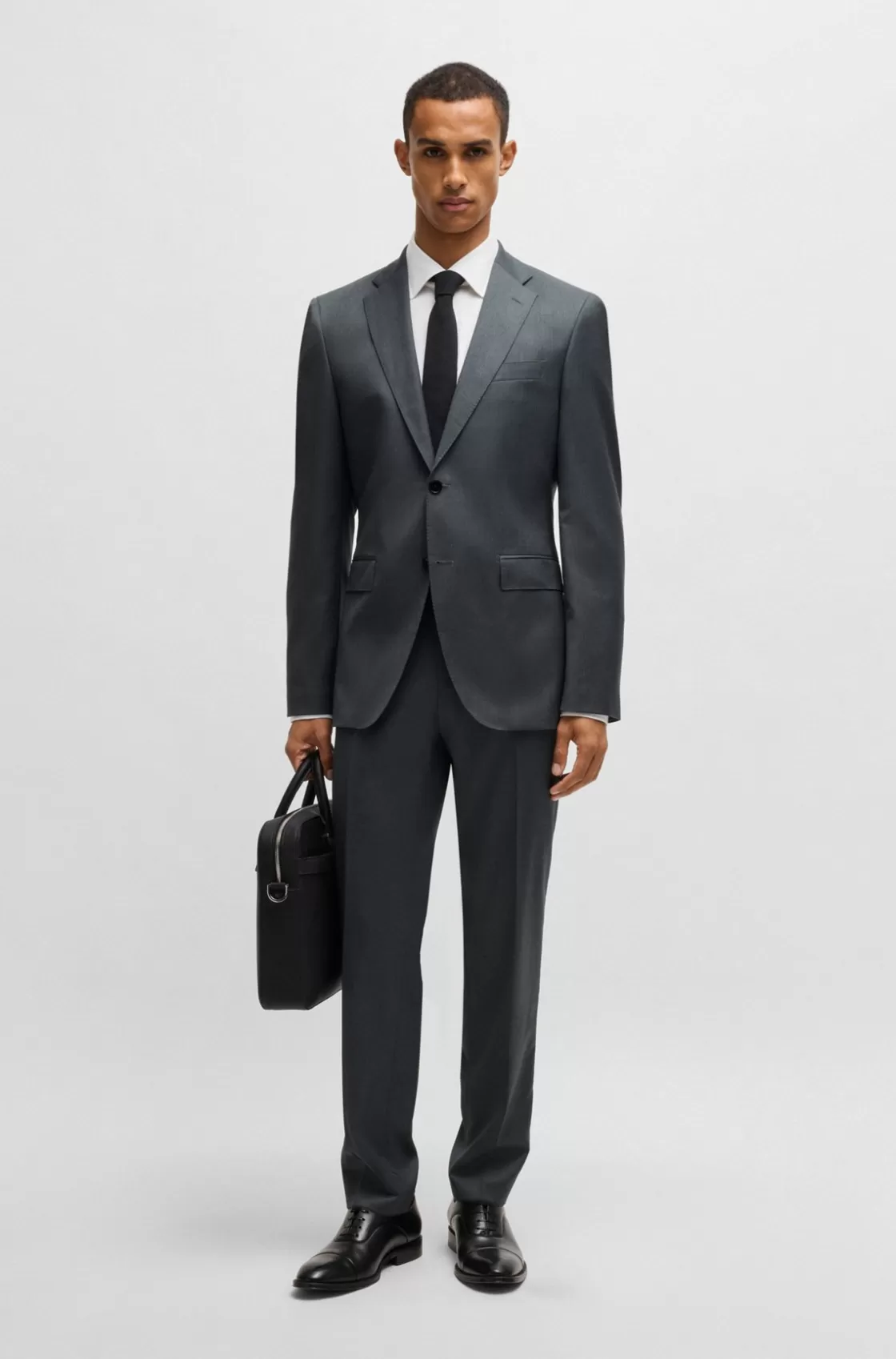 HUGO BOSS Single-breasted Jacket In Virgin-wool Serge Dark Grey Cheap