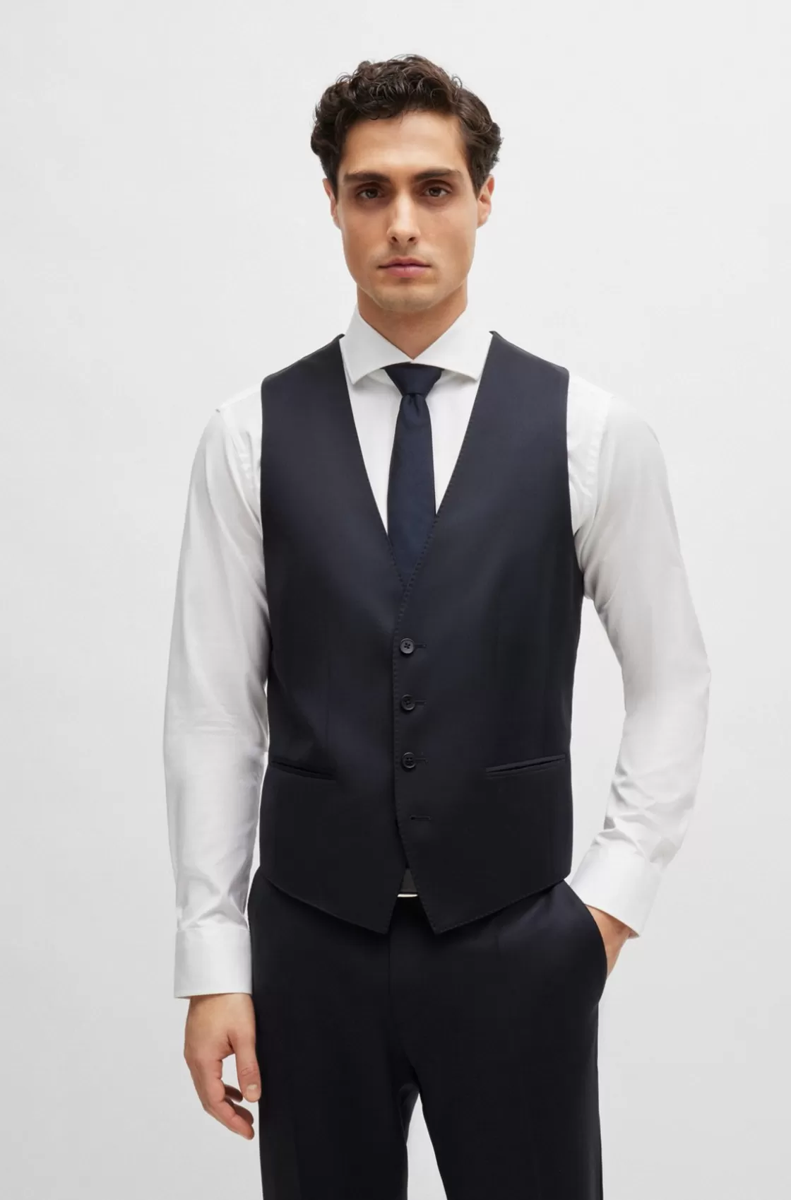 HUGO BOSS Single-breasted Waistcoat In Virgin-wool Serge Dark Blue Discount