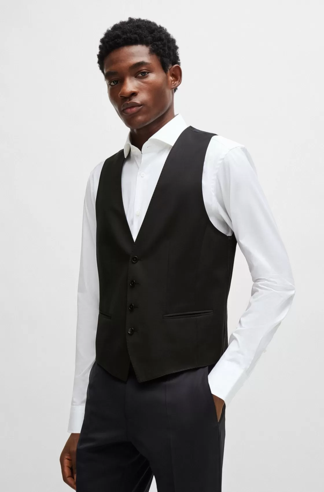 HUGO BOSS Single-breasted Waistcoat In Virgin-wool Serge Black Online