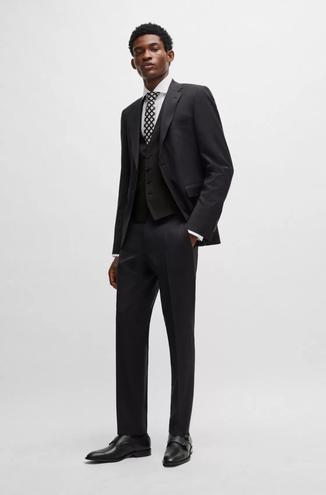 HUGO BOSS Single-breasted Waistcoat In Virgin-wool Serge Black Online