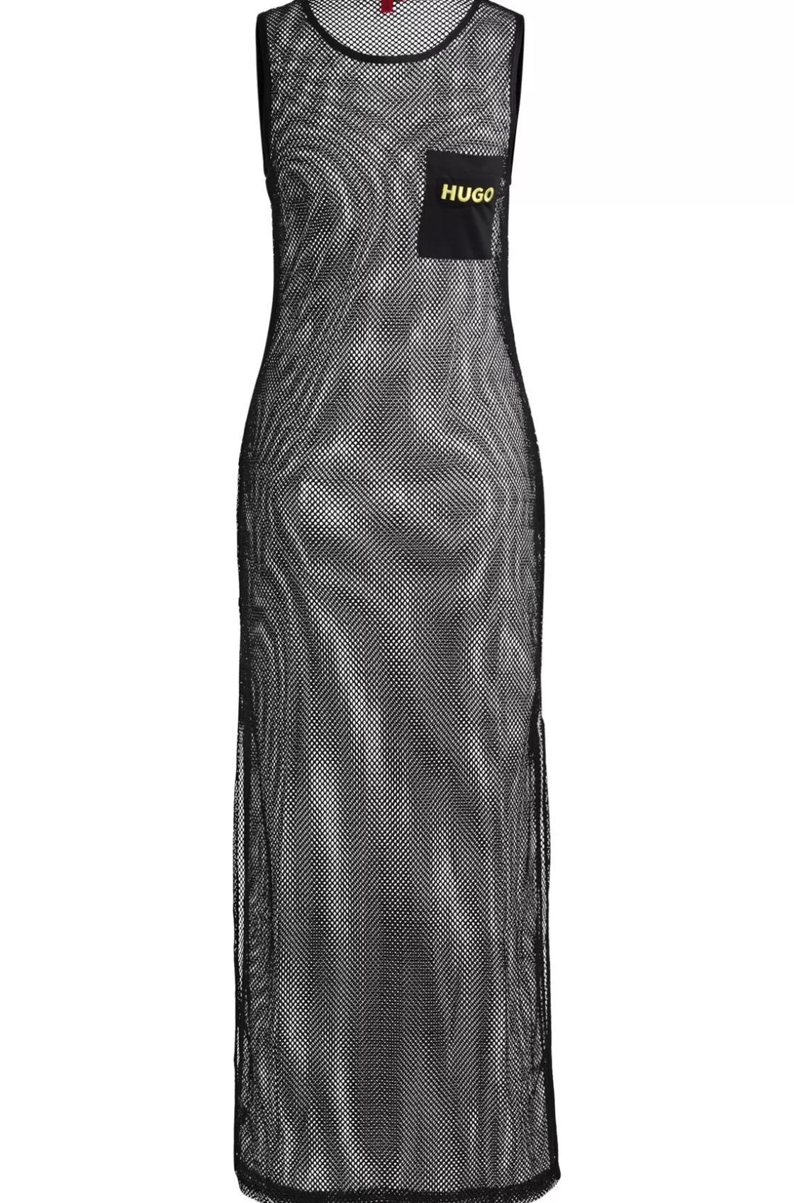 HUGO BOSS Sleeveless Dress In Net Mesh With Logo Embroidery Black Online