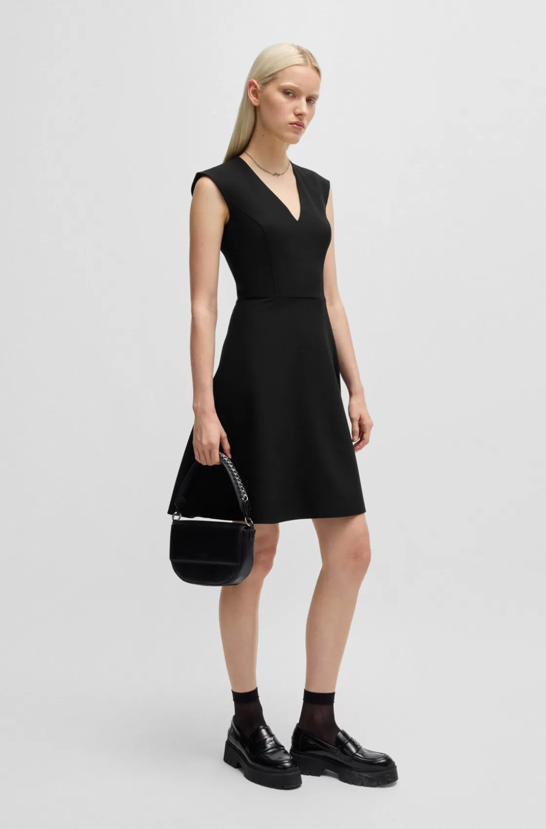 HUGO BOSS Sleeveless Dress In Stretch Fabric With Swing Skirt Black Online