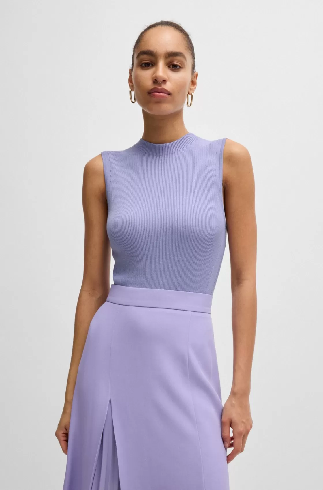 HUGO BOSS Sleeveless Mock-neck Top In Ribbed Fabric Purple Discount