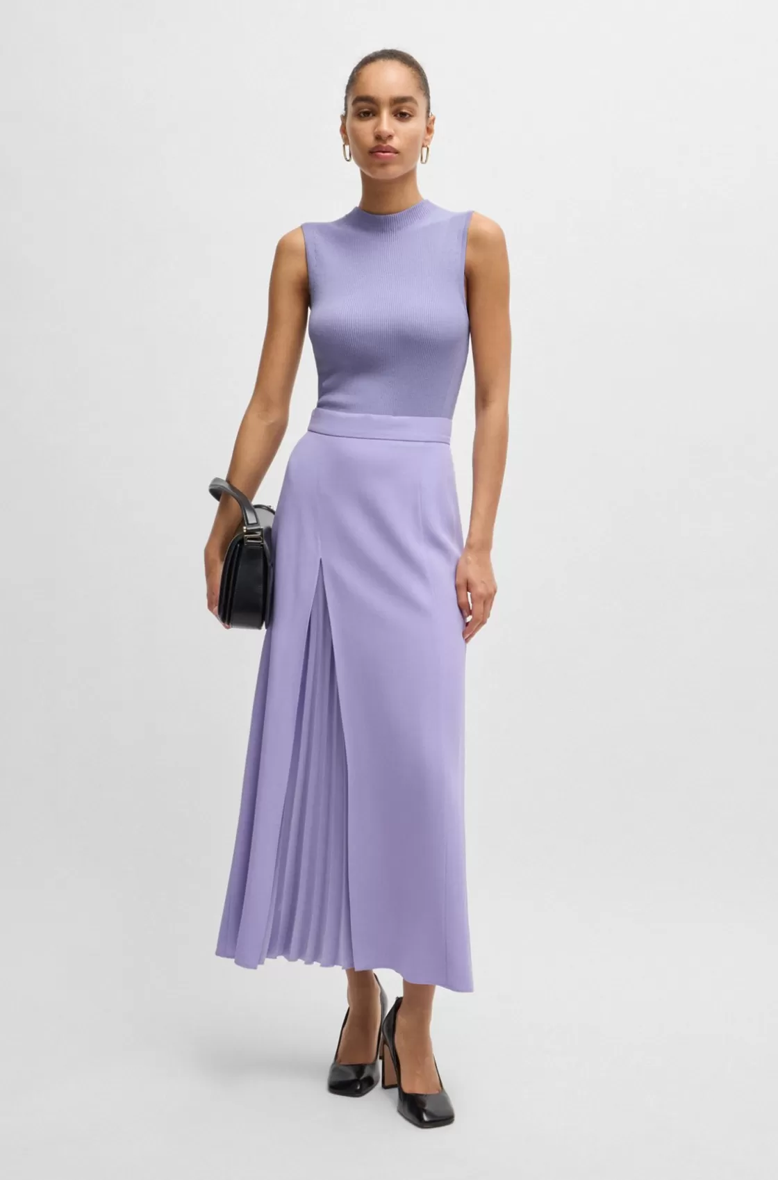 HUGO BOSS Sleeveless Mock-neck Top In Ribbed Fabric Purple Discount