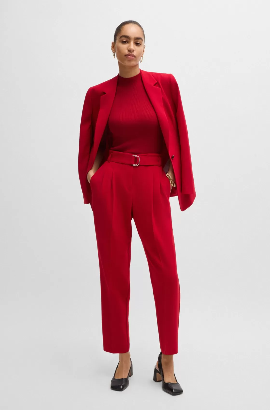 HUGO BOSS Sleeveless Mock-neck Top In Ribbed Fabric Red Fashion