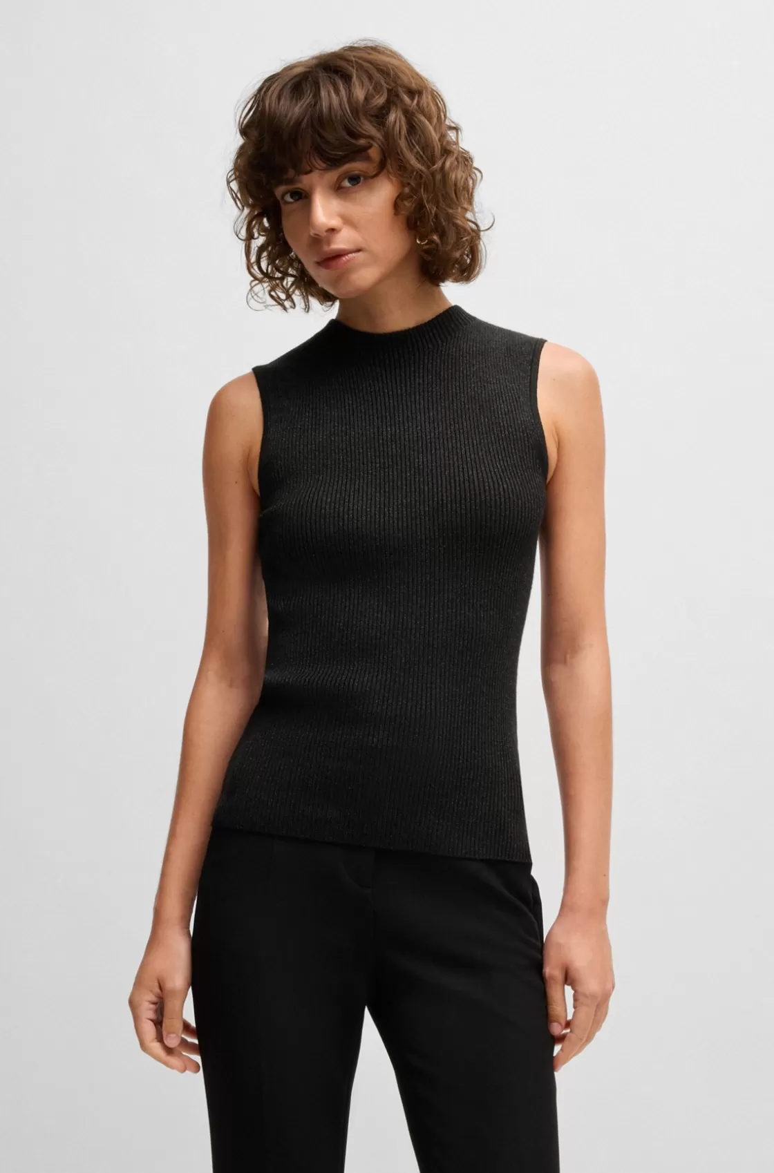 HUGO BOSS Sleeveless Ribbed Top With Sparkle Effect Black Shop