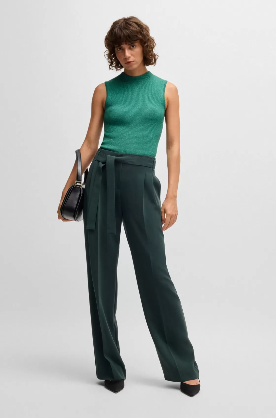 HUGO BOSS Sleeveless Ribbed Top With Sparkle Effect Light Green Cheap