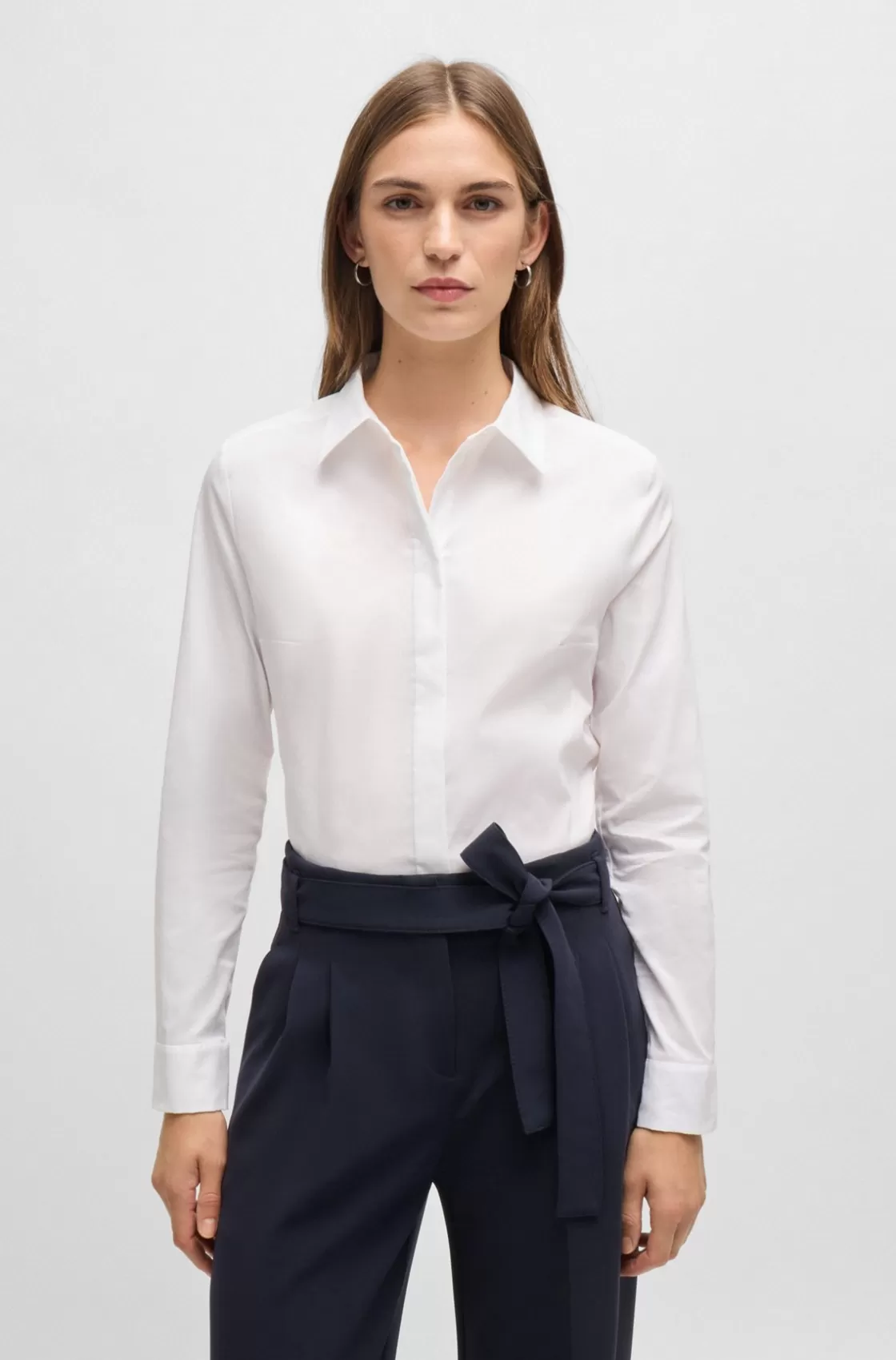 HUGO BOSS Slim-fit Blouse In Poplin White Sale
