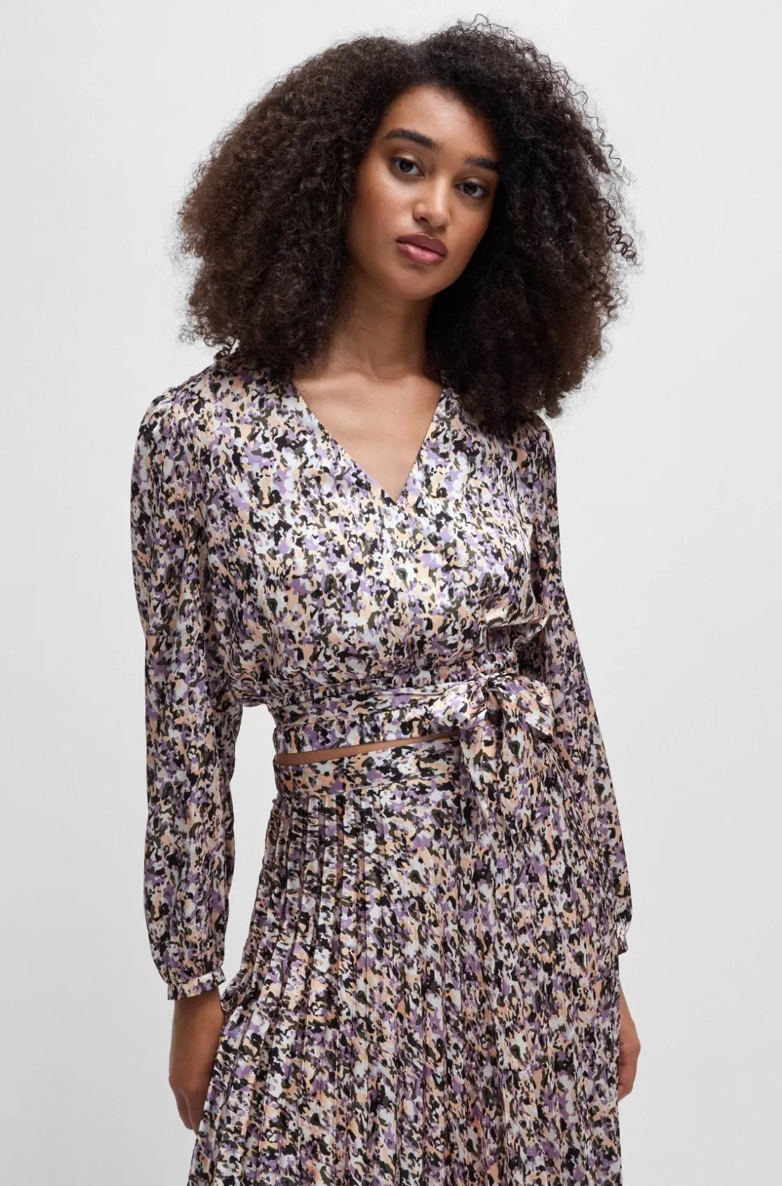 HUGO BOSS Slim-fit Blouse In Printed Satin Twill Patterned Cheap