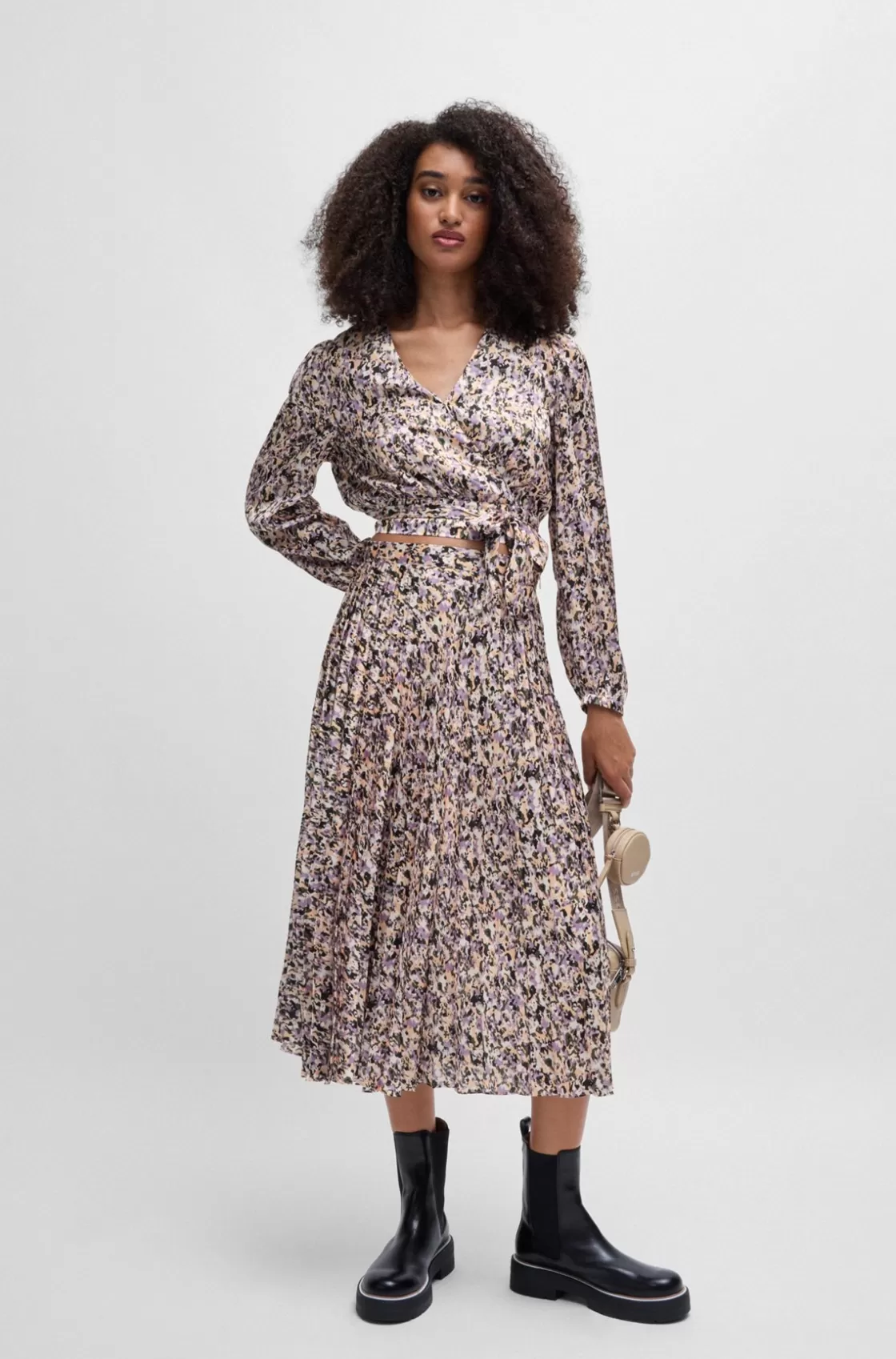 HUGO BOSS Slim-fit Blouse In Printed Satin Twill Patterned Cheap