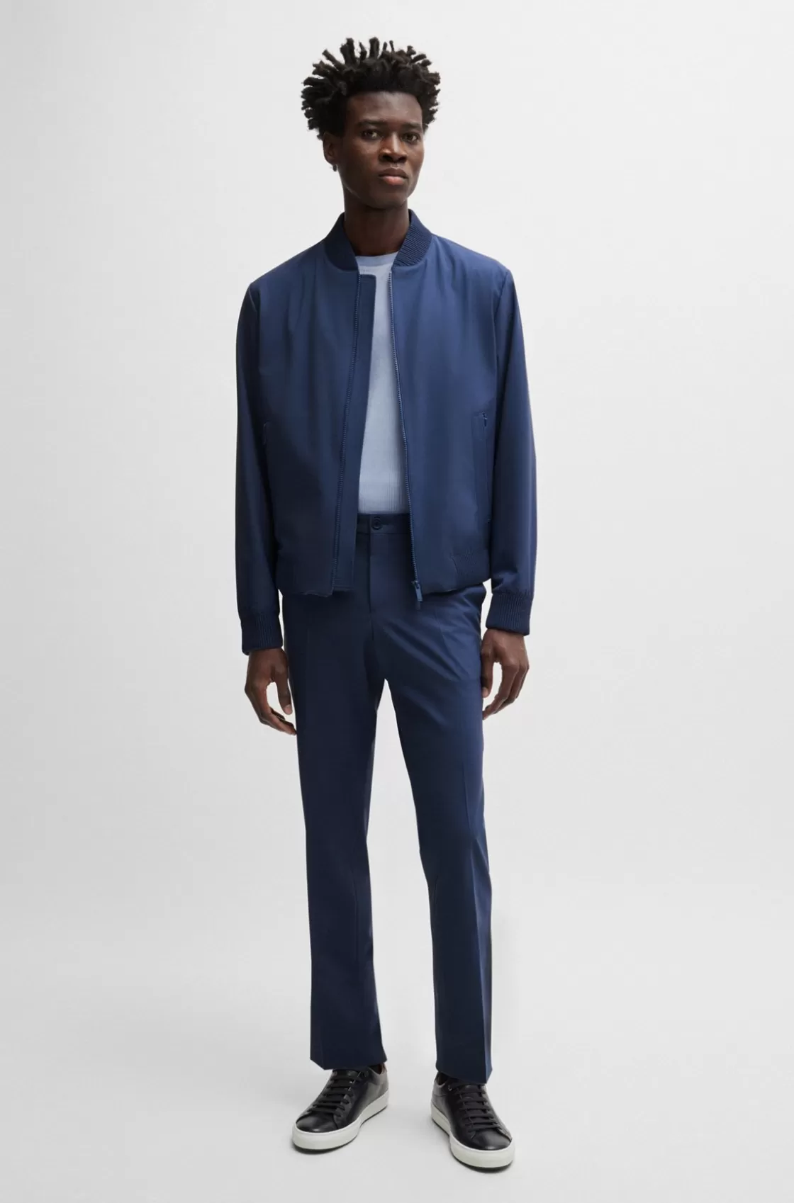 HUGO BOSS Slim-fit Blouson Jacket In Wool Blend Dark Blue Cheap