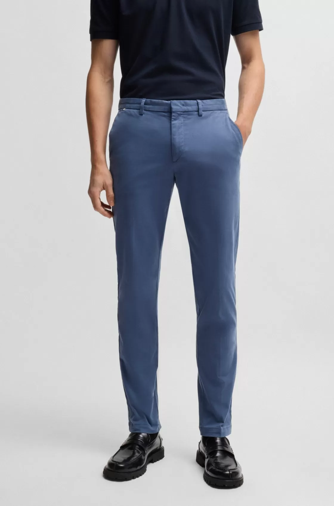 HUGO BOSS Slim-fit Chinos In Stretch-cotton Gabardine Light Blue Clearance