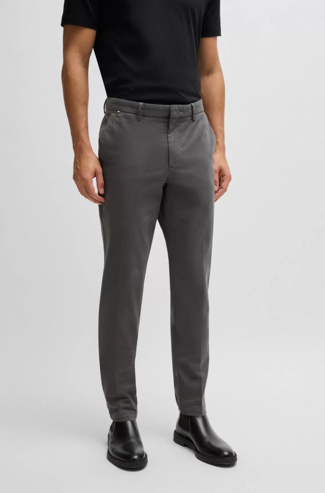 HUGO BOSS Slim-fit Chinos In Stretch-cotton Gabardine Grey Shop