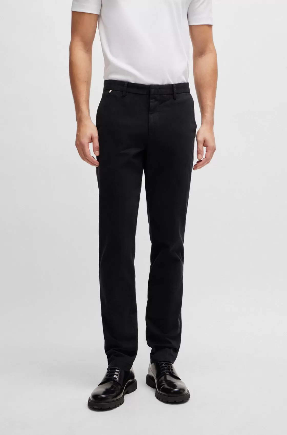 HUGO BOSS Slim-fit Chinos In Stretch-cotton Gabardine Black Clearance