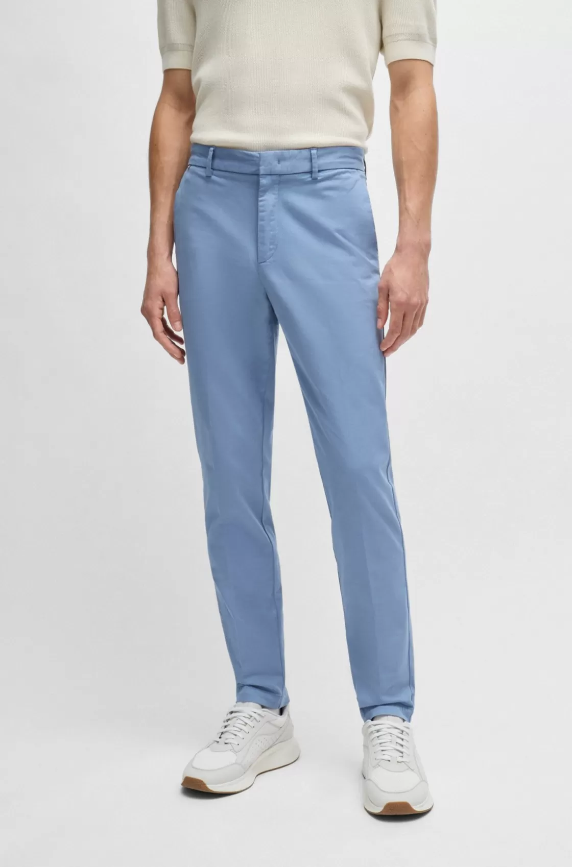 HUGO BOSS Slim-fit Chinos In Stretch-cotton Gabardine Light Blue Outlet