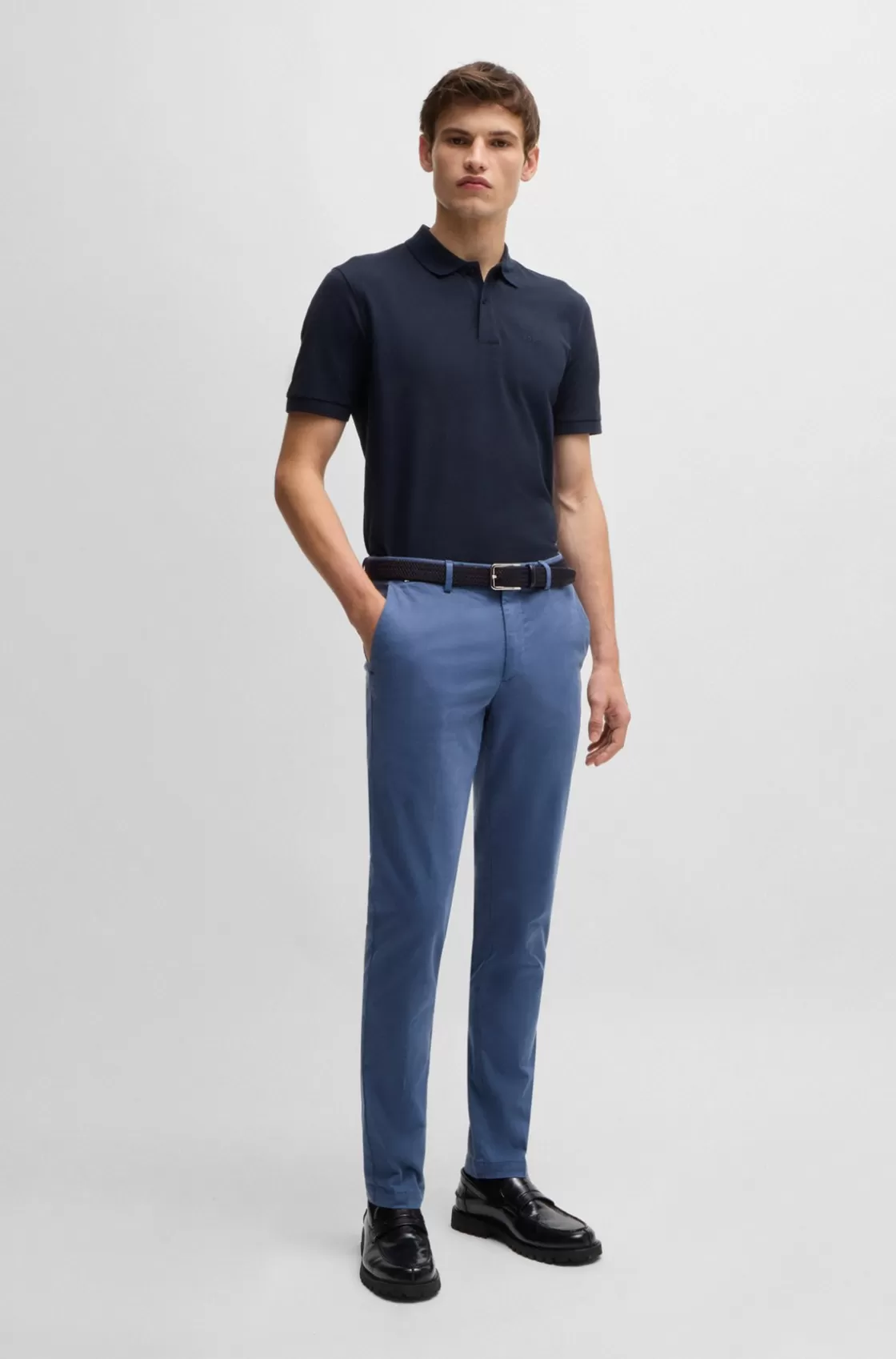 HUGO BOSS Slim-fit Chinos In Stretch-cotton Gabardine Light Blue Clearance