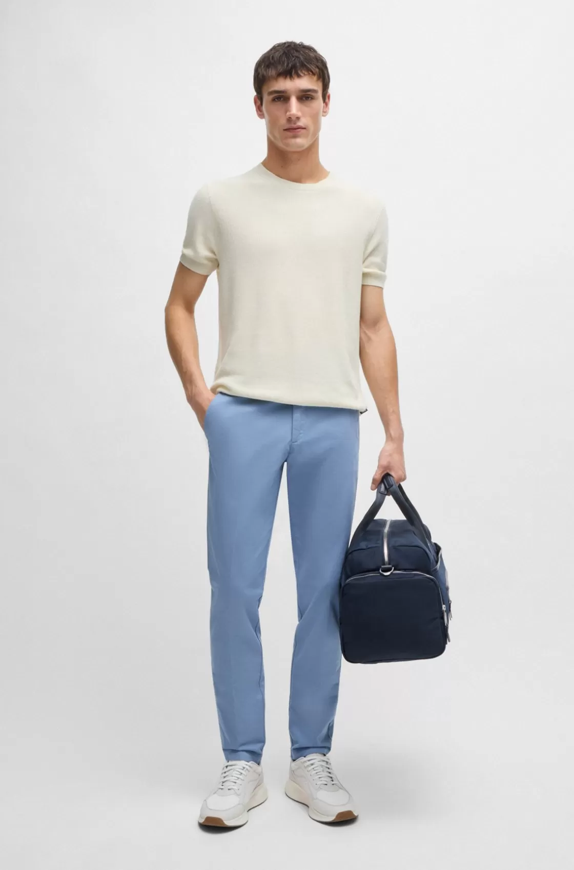 HUGO BOSS Slim-fit Chinos In Stretch-cotton Gabardine Light Blue Outlet
